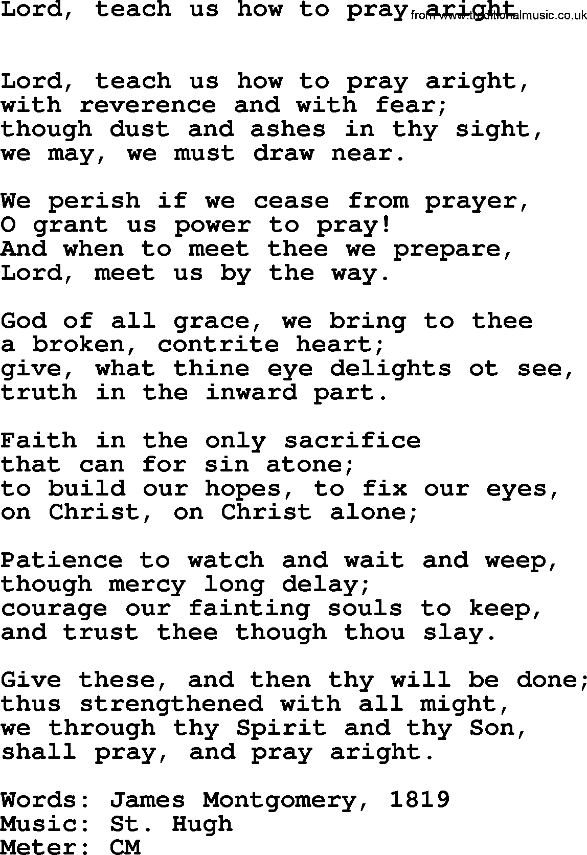 Lent Hymns, Hymn: Lord, Teach Us How To Pray Aright, lyrics with PDF an midi music
