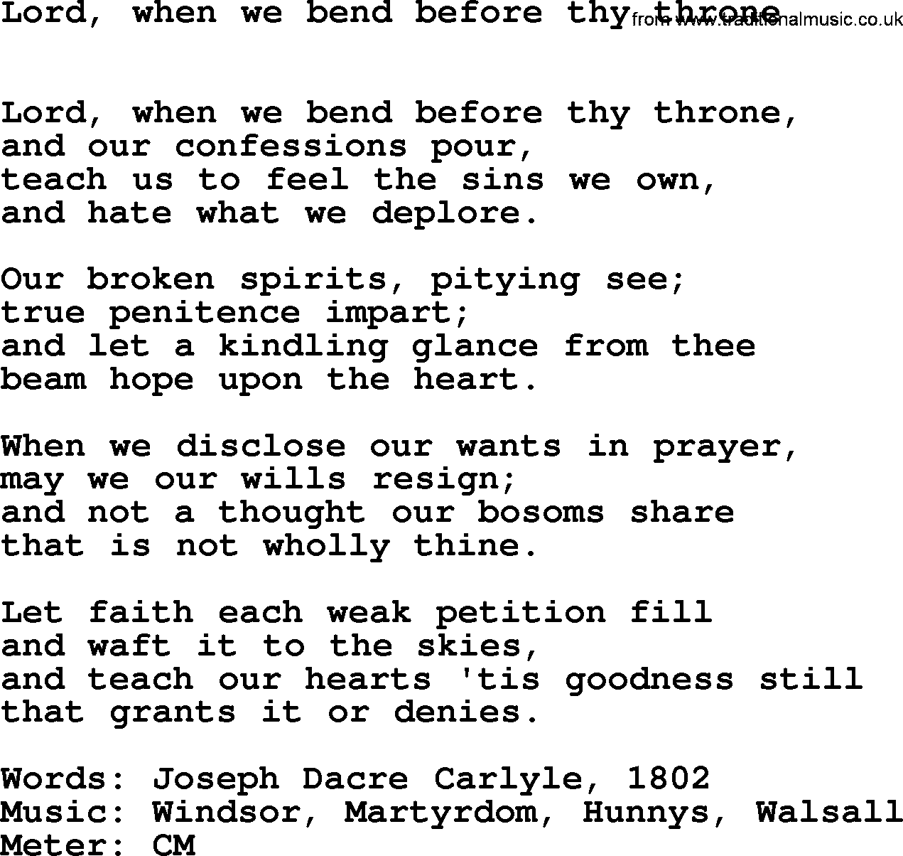 Lent Hymns, Hymn: Lord, When We Bend Before Thy Throne, lyrics with PDF an midi music