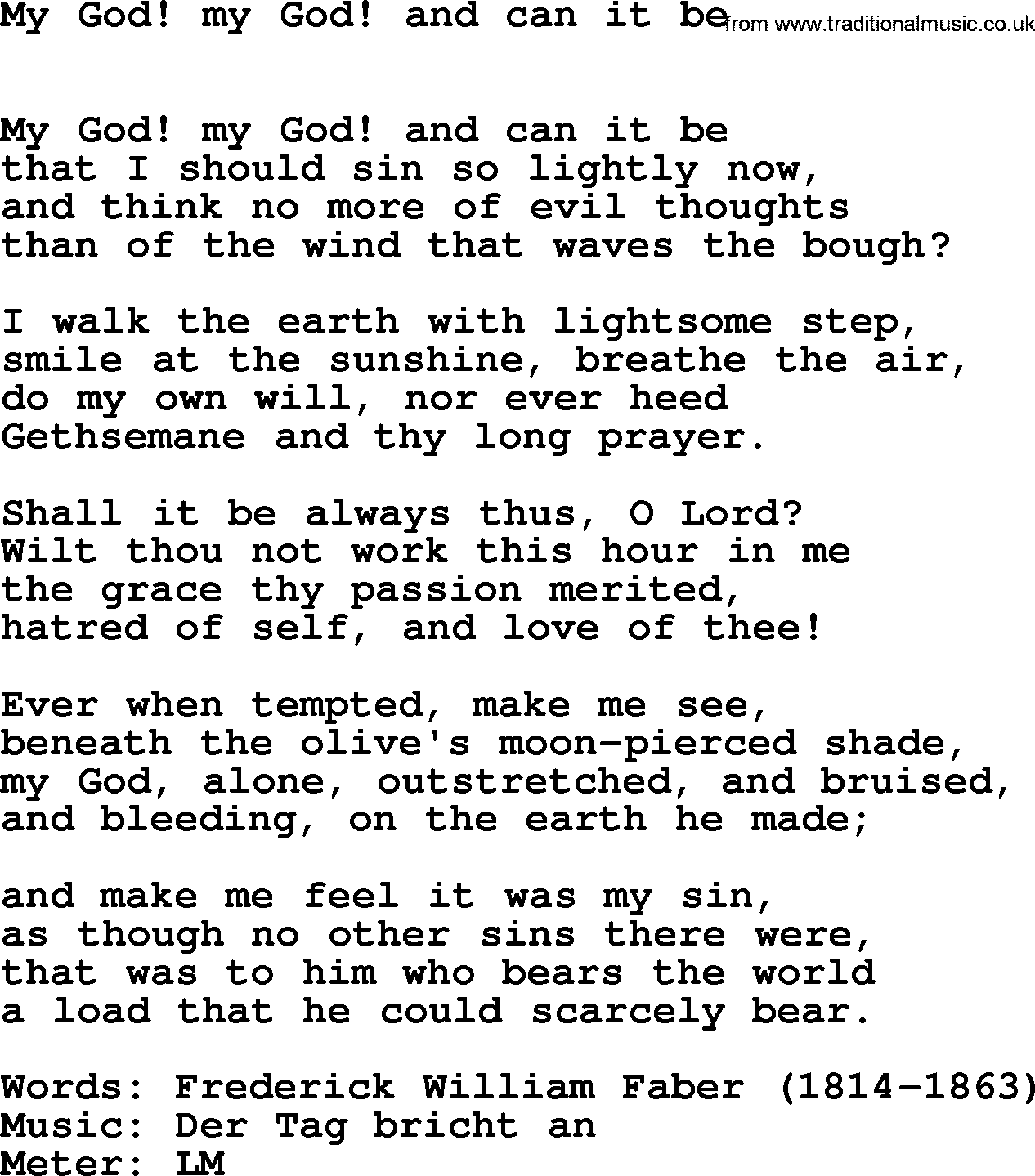 Lent Hymns, Hymn: My God! My God! And Can It Be, lyrics with PDF an midi music