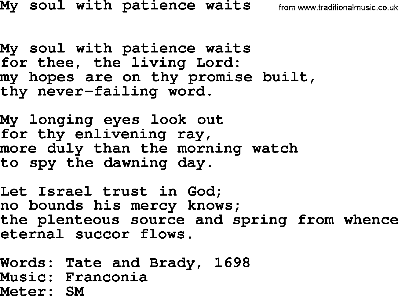 Lent Hymns, Hymn: My Soul With Patience Waits, lyrics with PDF an midi music