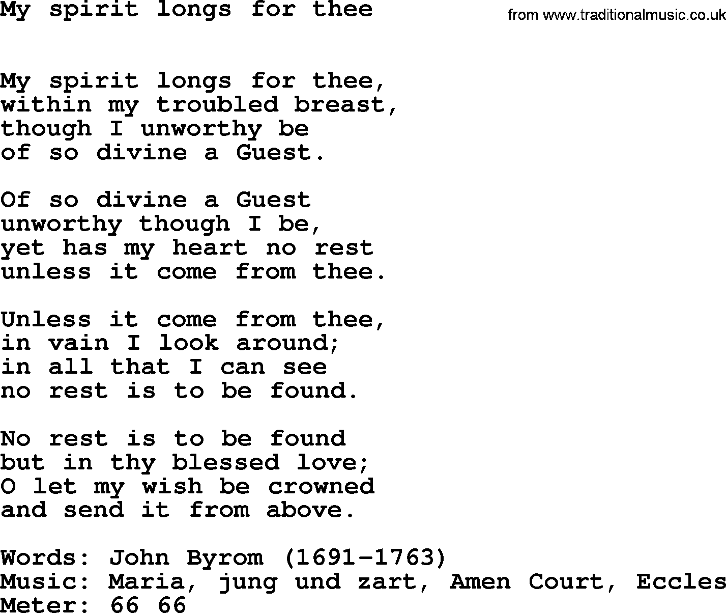 Lent Hymns, Hymn: My Spirit Longs For Thee, lyrics with PDF an midi music