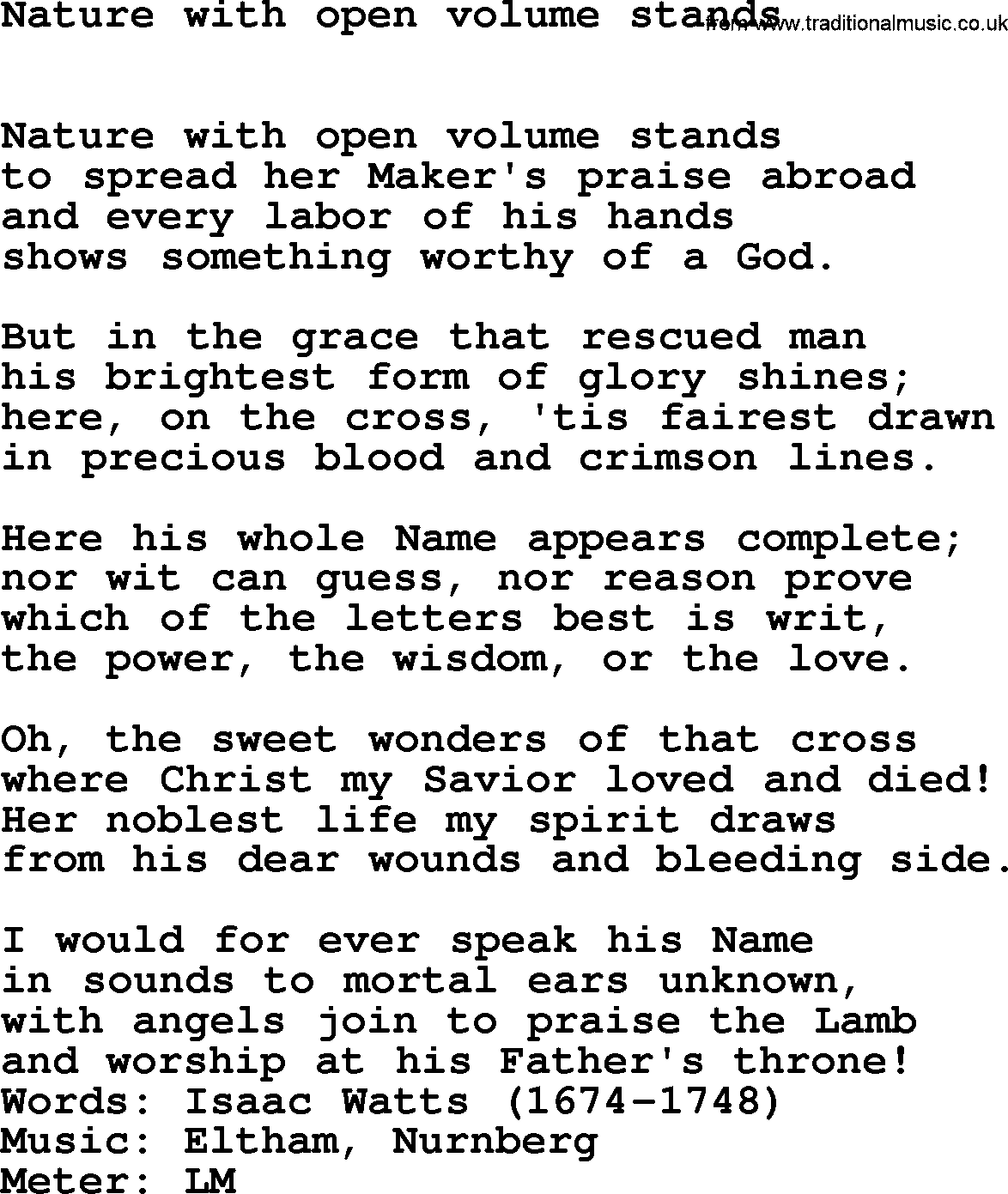 Lent Hymns, Hymn: Nature With Open Volume Stands, lyrics with PDF an midi music