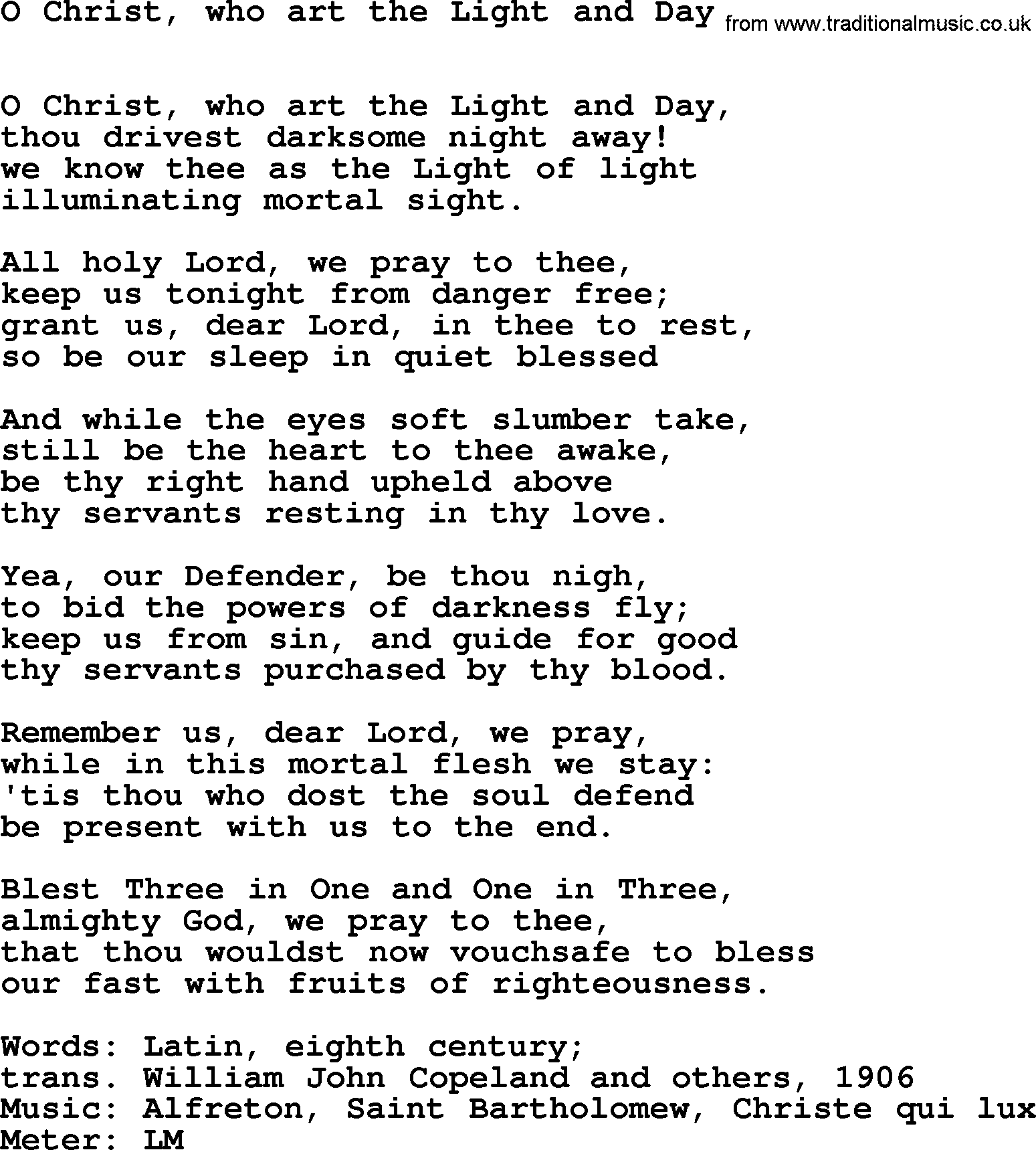 Lent Hymns, Hymn: O Christ, Who Art The Light And Day, lyrics with PDF an midi music