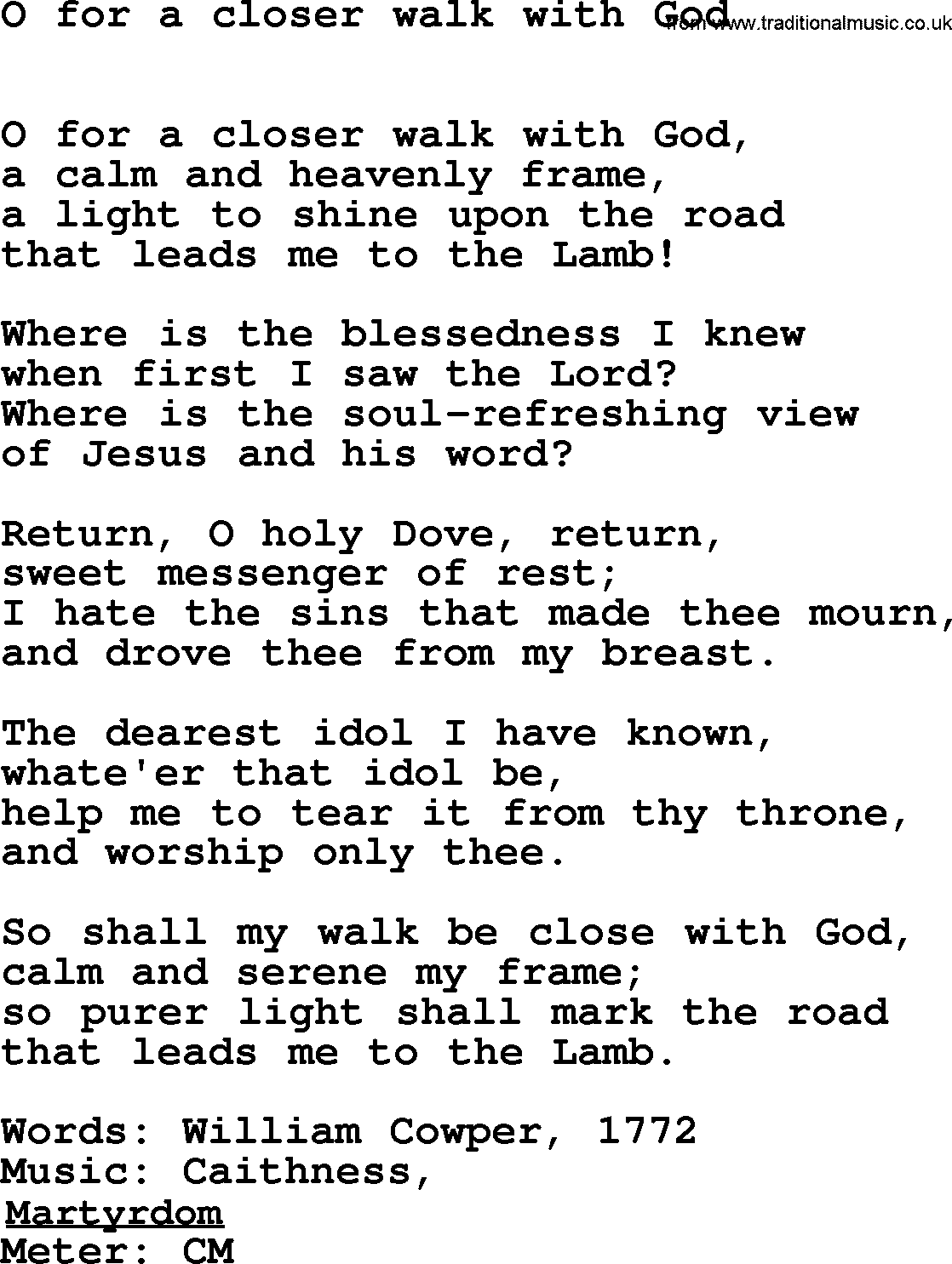 Lent Hymns, Hymn: O For A Closer Walk With God, lyrics with PDF an midi music