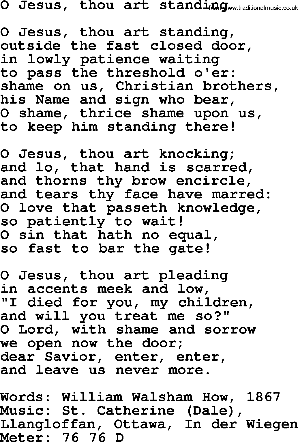 Lent Hymns, Hymn: O Jesus, Thou Art Standing, lyrics with PDF an midi music