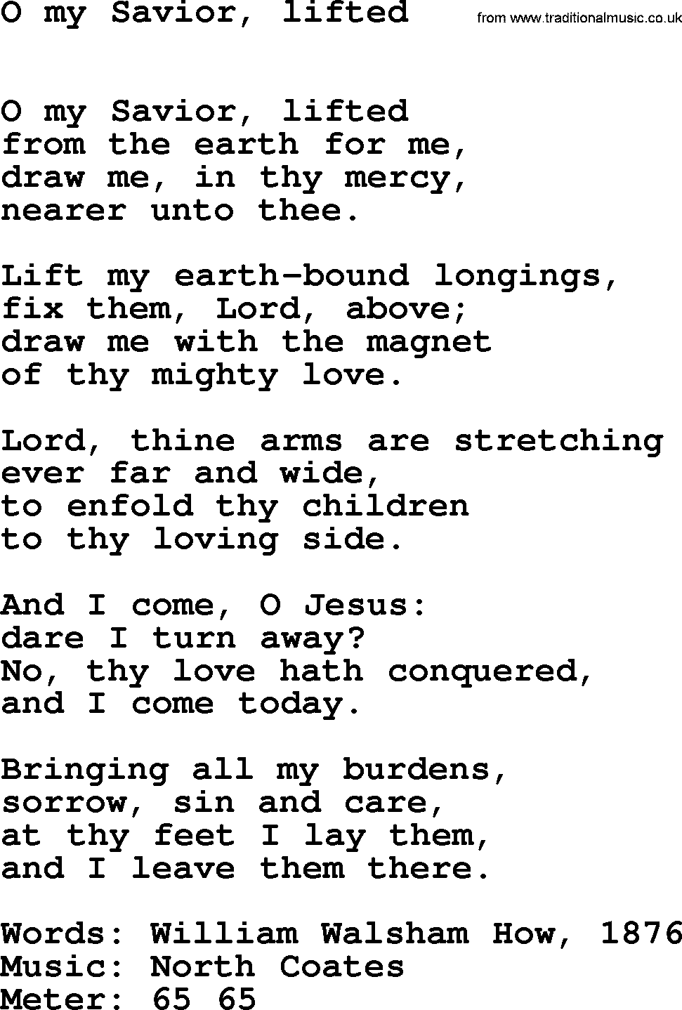 Lent Hymns, Hymn: O My Savior, Lifted, lyrics with PDF an midi music