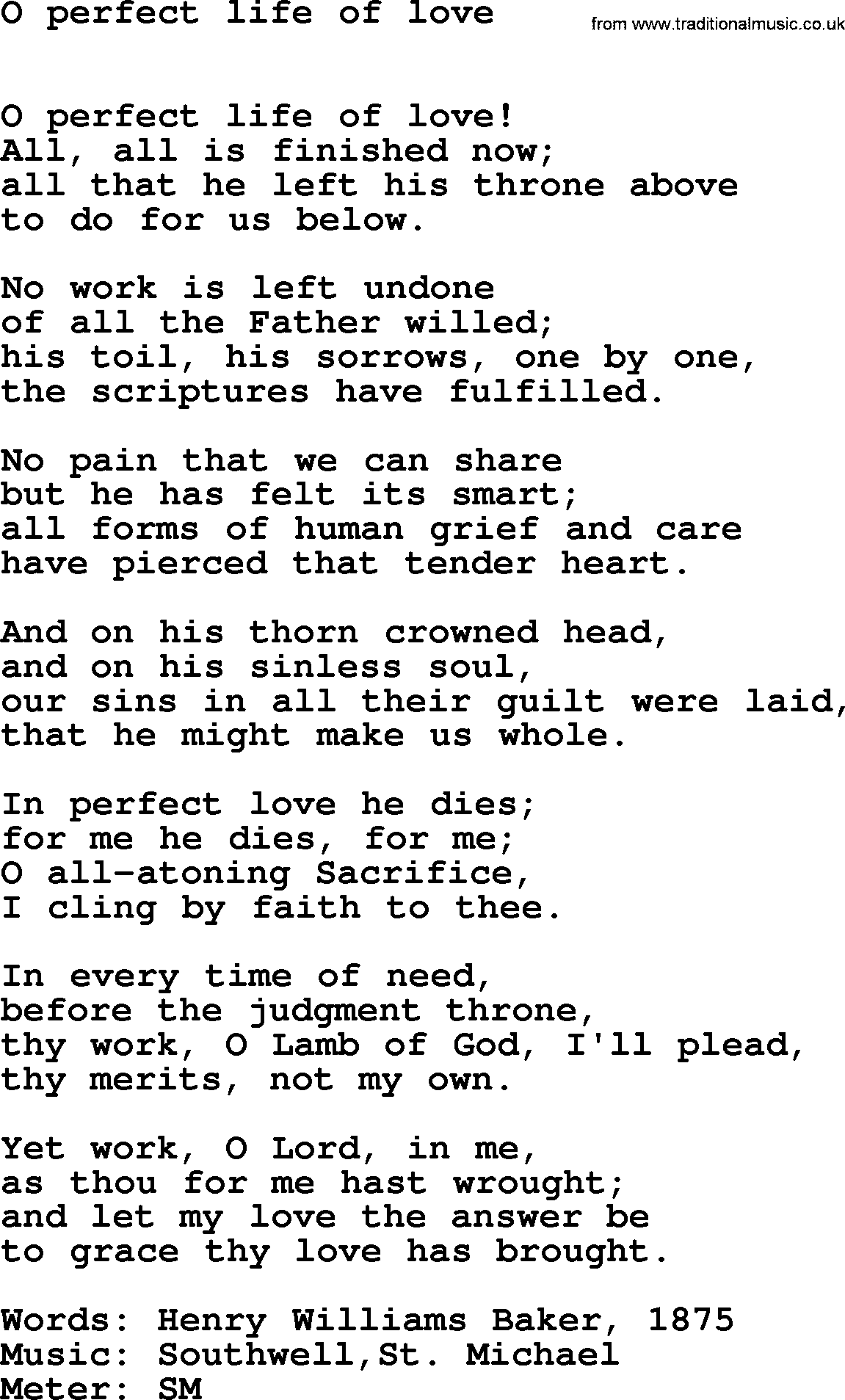Lent Hymns, Hymn: O Perfect Life Of Love, lyrics with PDF an midi music