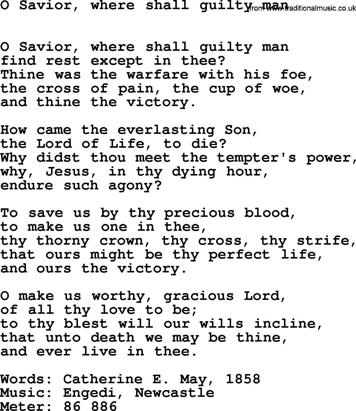 Lent Hymns, Hymn: O Savior, Where Shall Guilty Man, lyrics with PDF an midi music