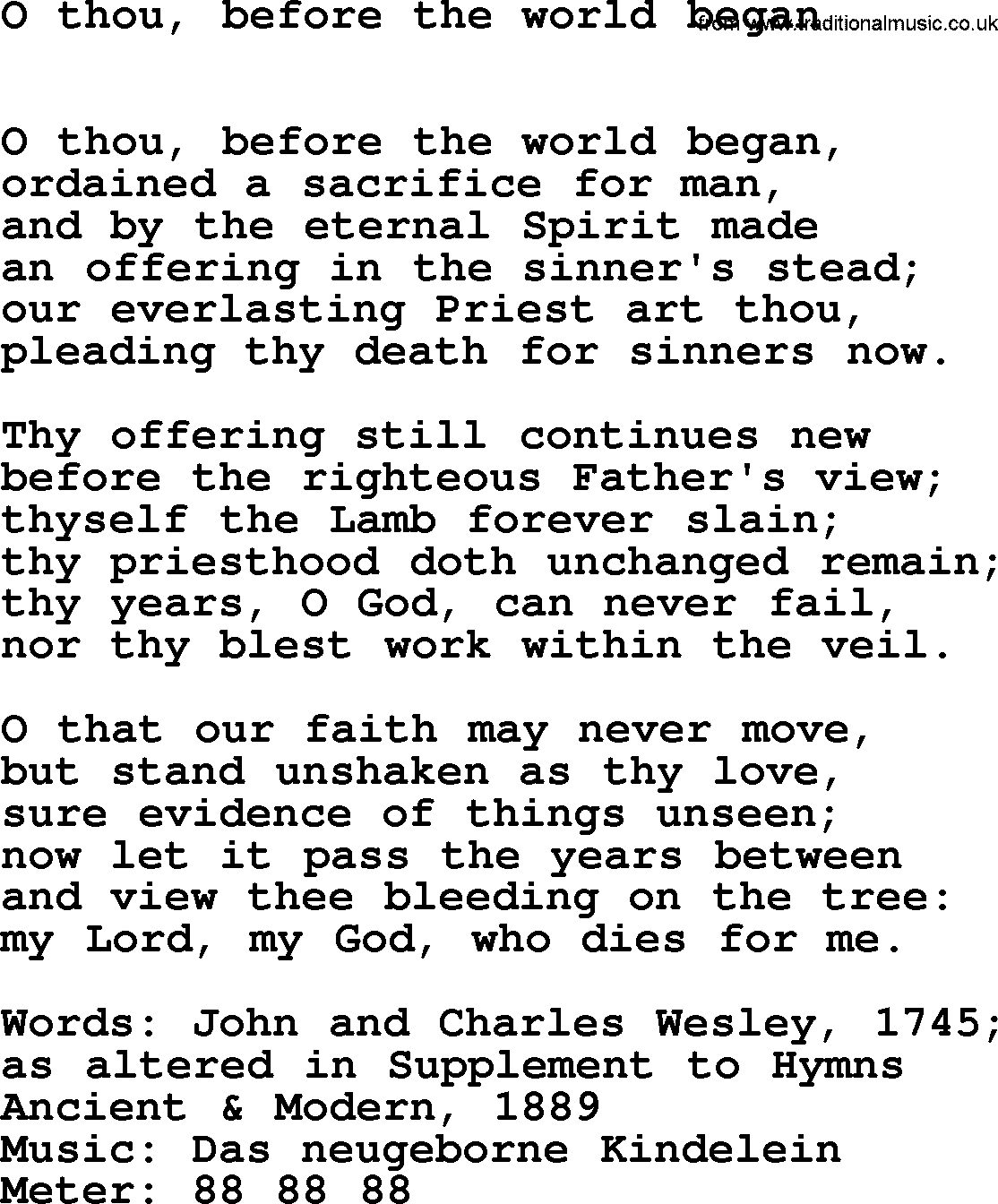 Lent Hymns, Hymn: O Thou, Before The World Began, lyrics with PDF an midi music