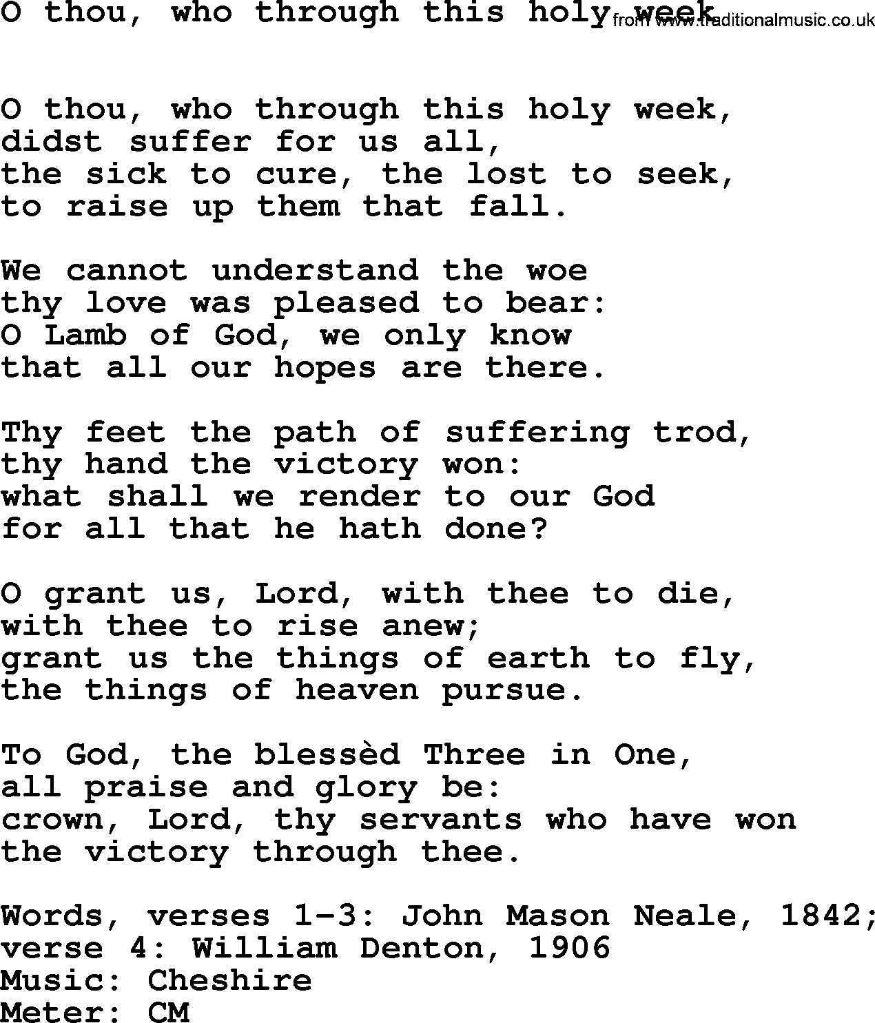 Lent Hymns, Hymn: O Thou, Who Through This Holy Week, lyrics with PDF an midi music