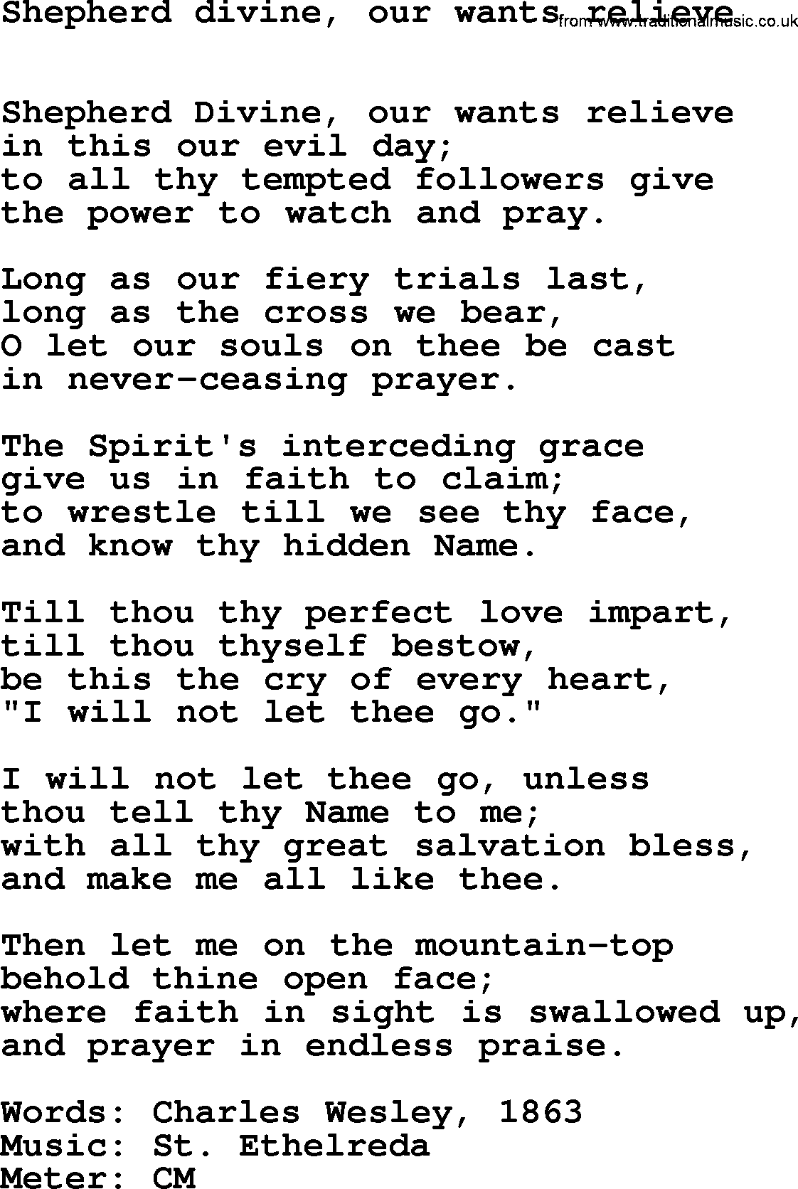 Lent Hymns, Hymn: Shepherd Divine, Our Wants Relieve, lyrics with PDF an midi music