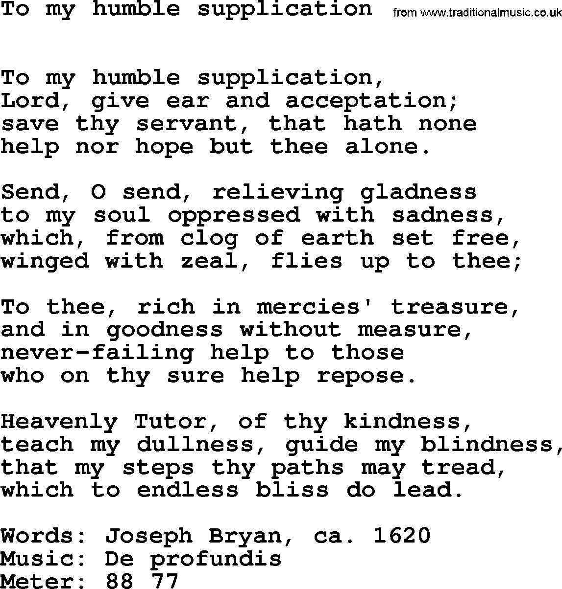 Lent Hymns, Hymn: To My Humble Supplication, lyrics with PDF an midi music