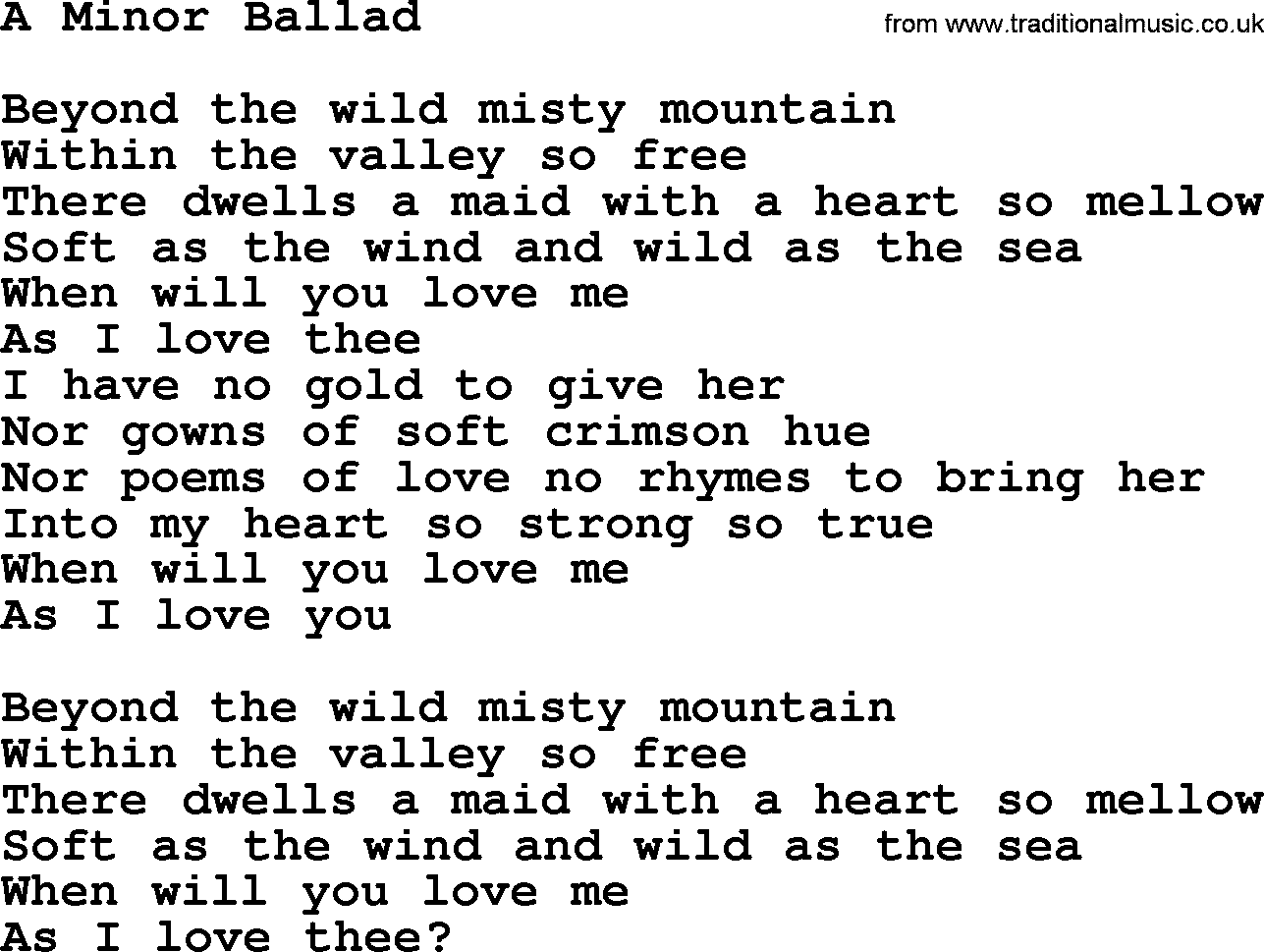 Gordon Lightfoot song A Minor Ballad, lyrics