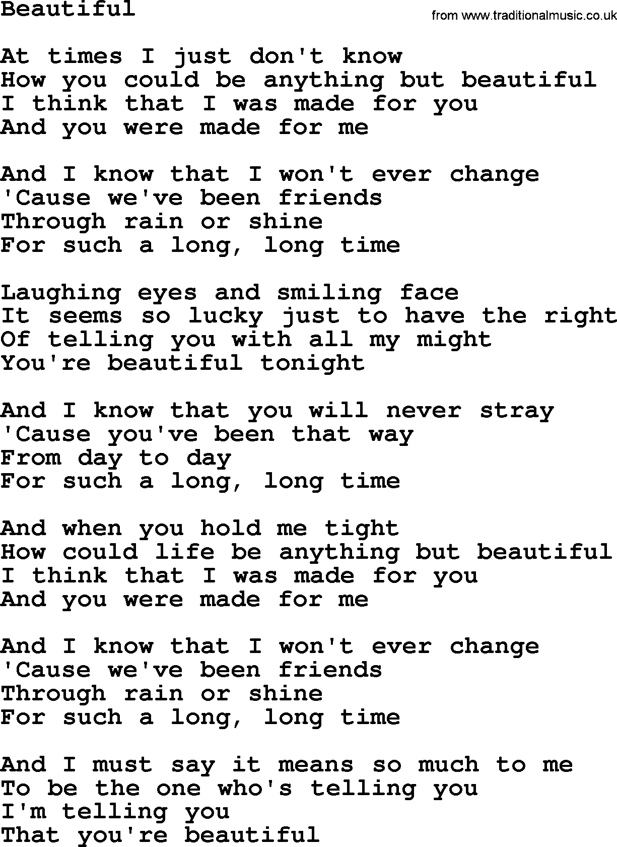 Gordon Lightfoot song Beautiful, lyrics