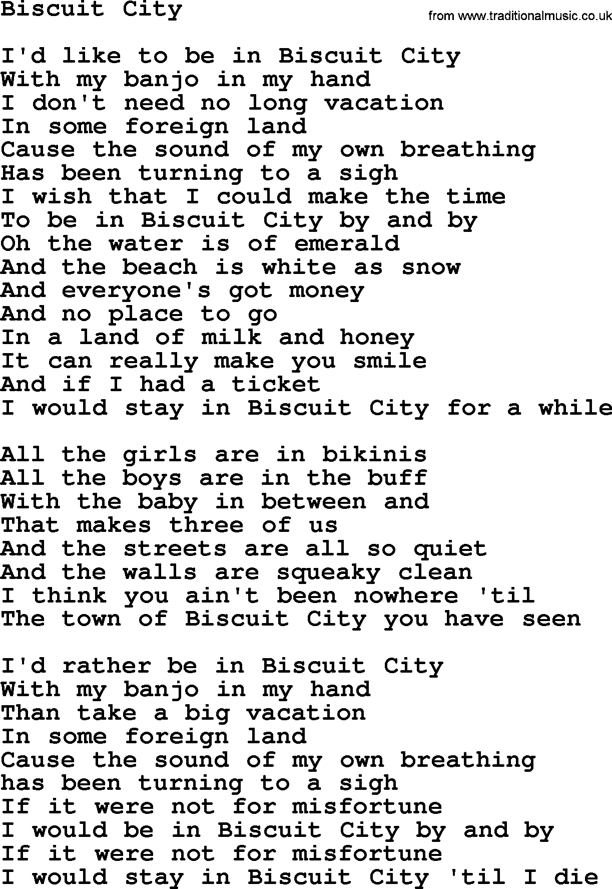 Gordon Lightfoot song Biscuit City, lyrics