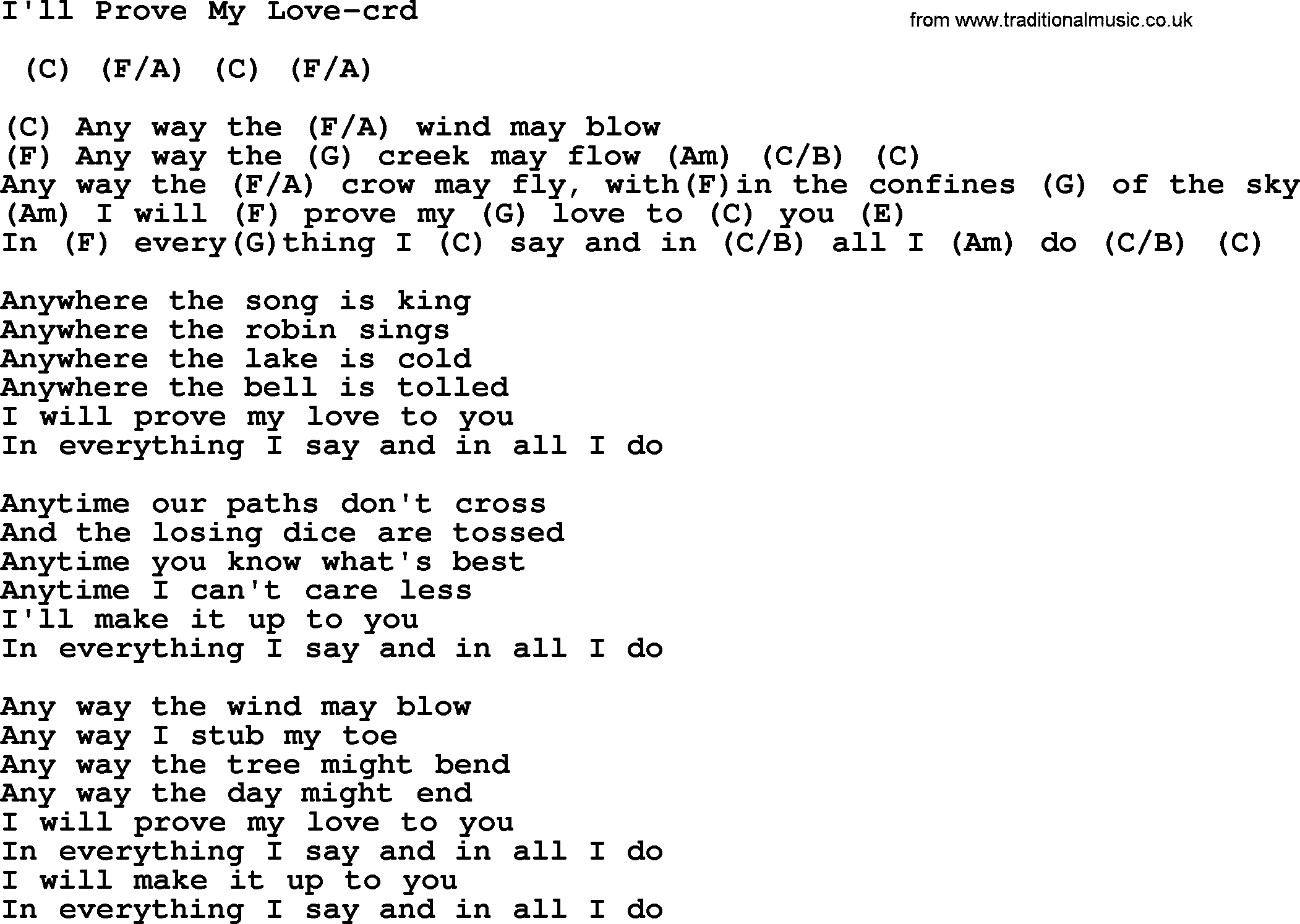 Gordon Lightfoot song I'll Prove My Love, lyrics and chords