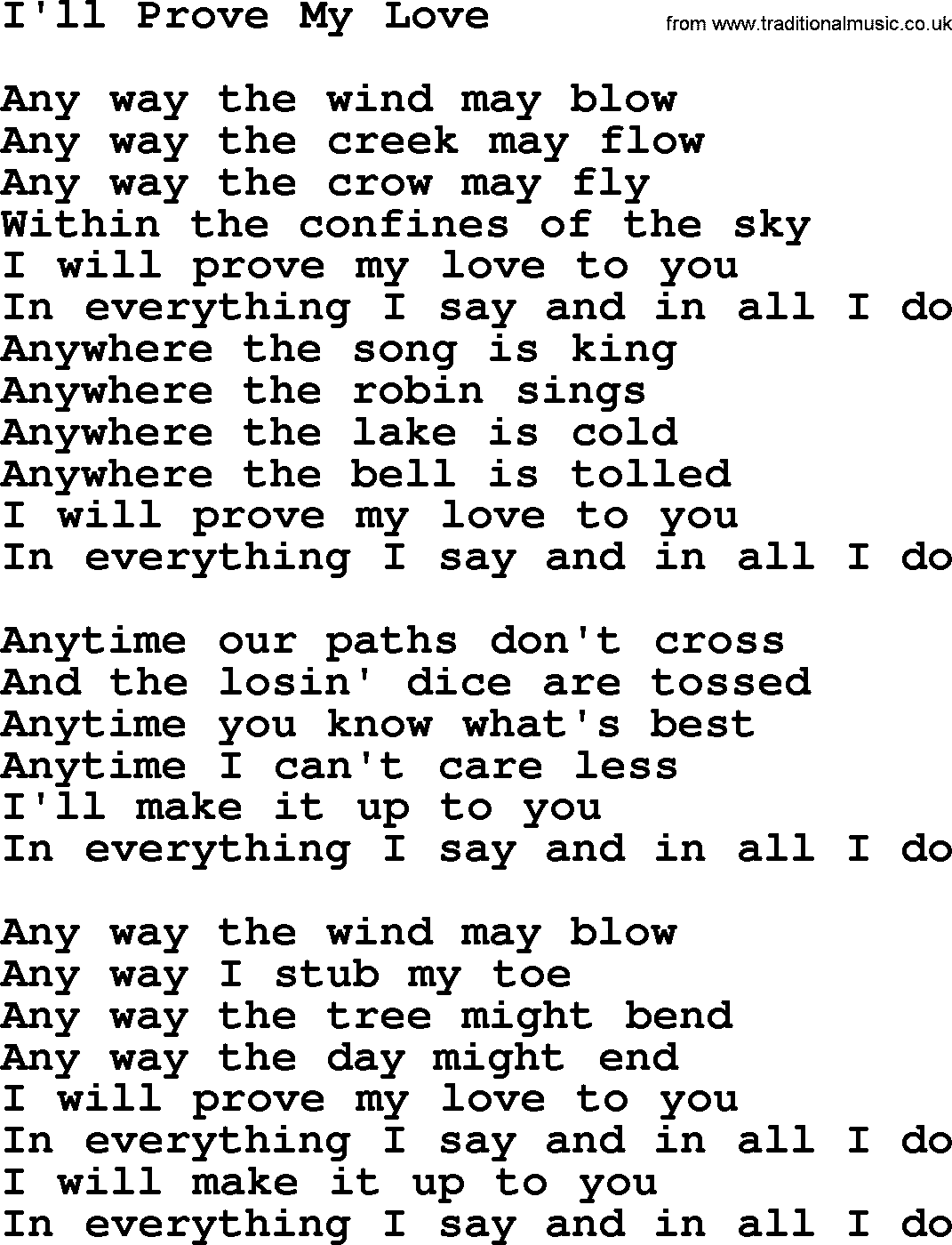 Gordon Lightfoot song I'll Prove My Love, lyrics