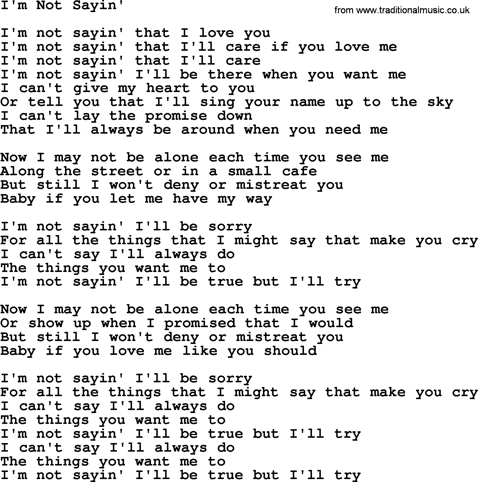 Gordon Lightfoot song I'm Not Sayin', lyrics