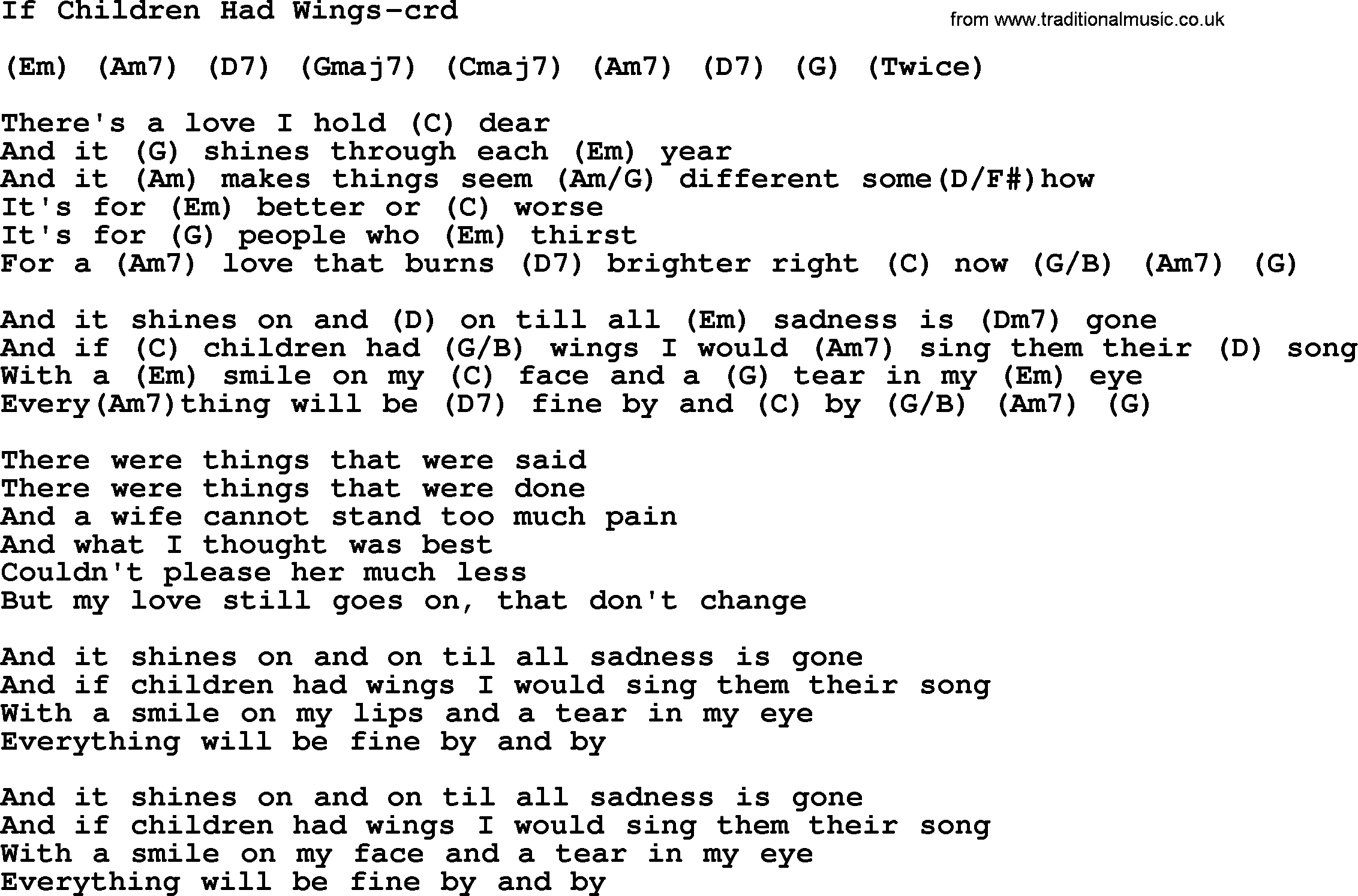Gordon Lightfoot song If Children Had Wings, lyrics and chords