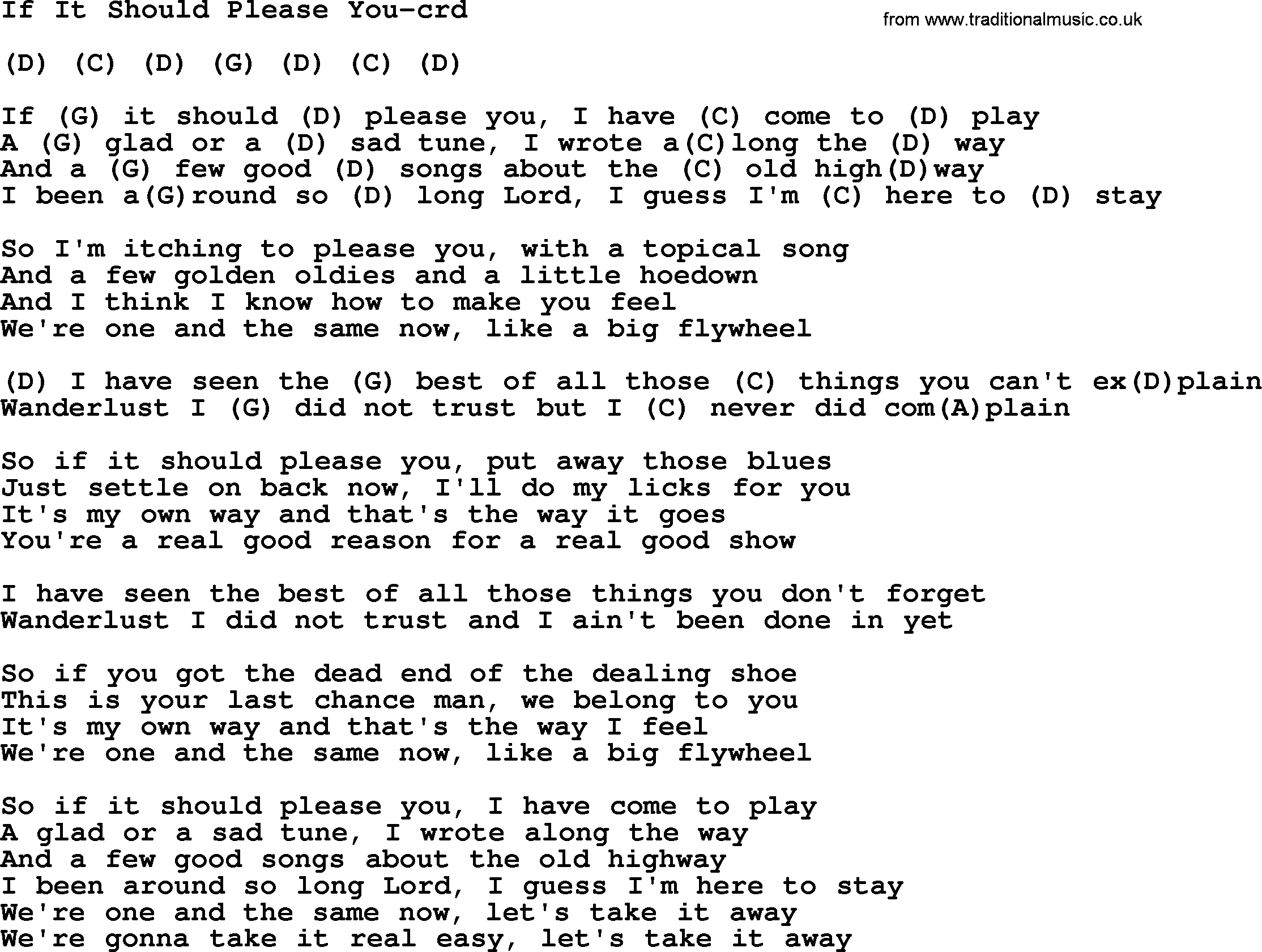 Gordon Lightfoot song If It Should Please You, lyrics and chords