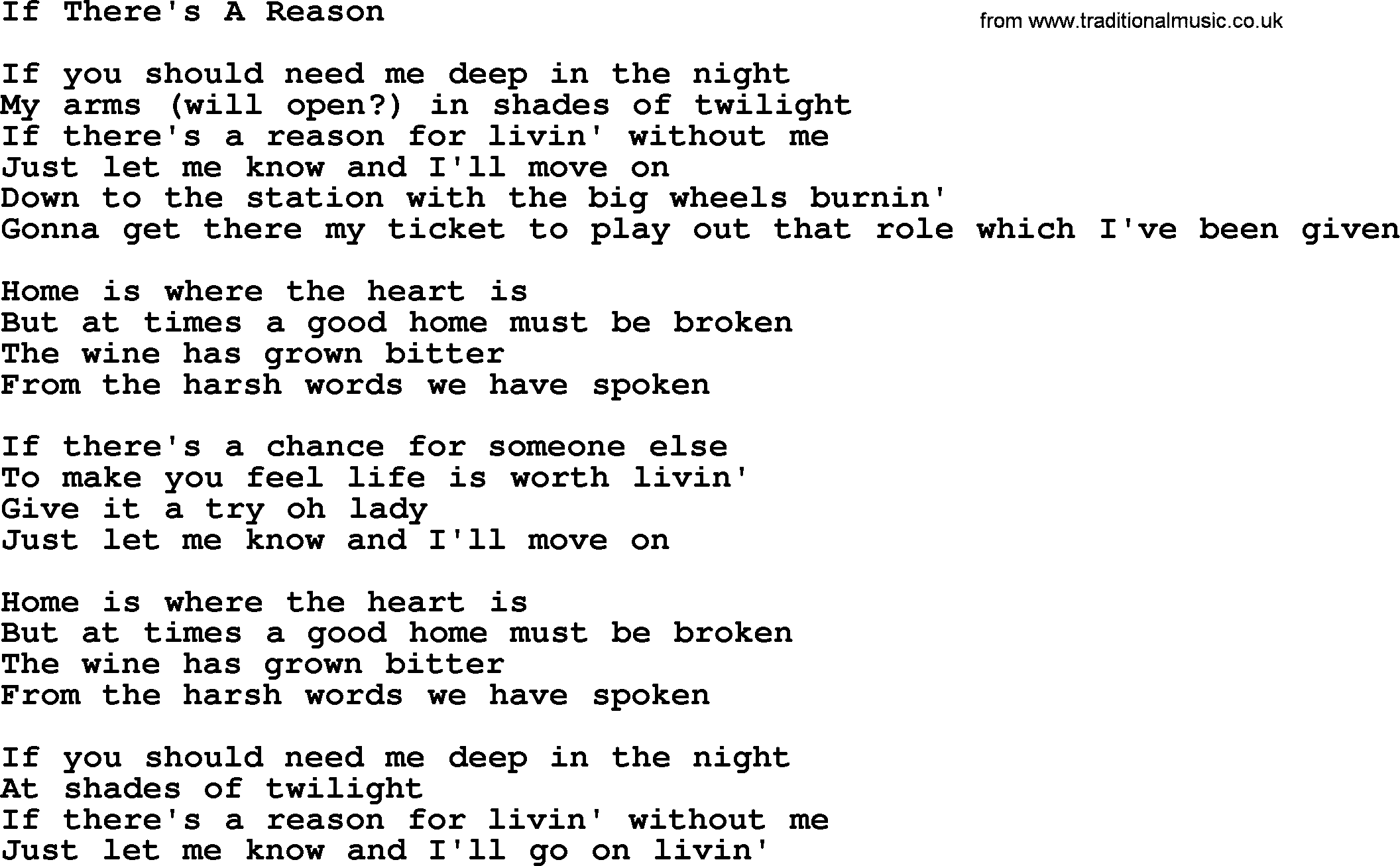 Gordon Lightfoot song If There's A Reason, lyrics