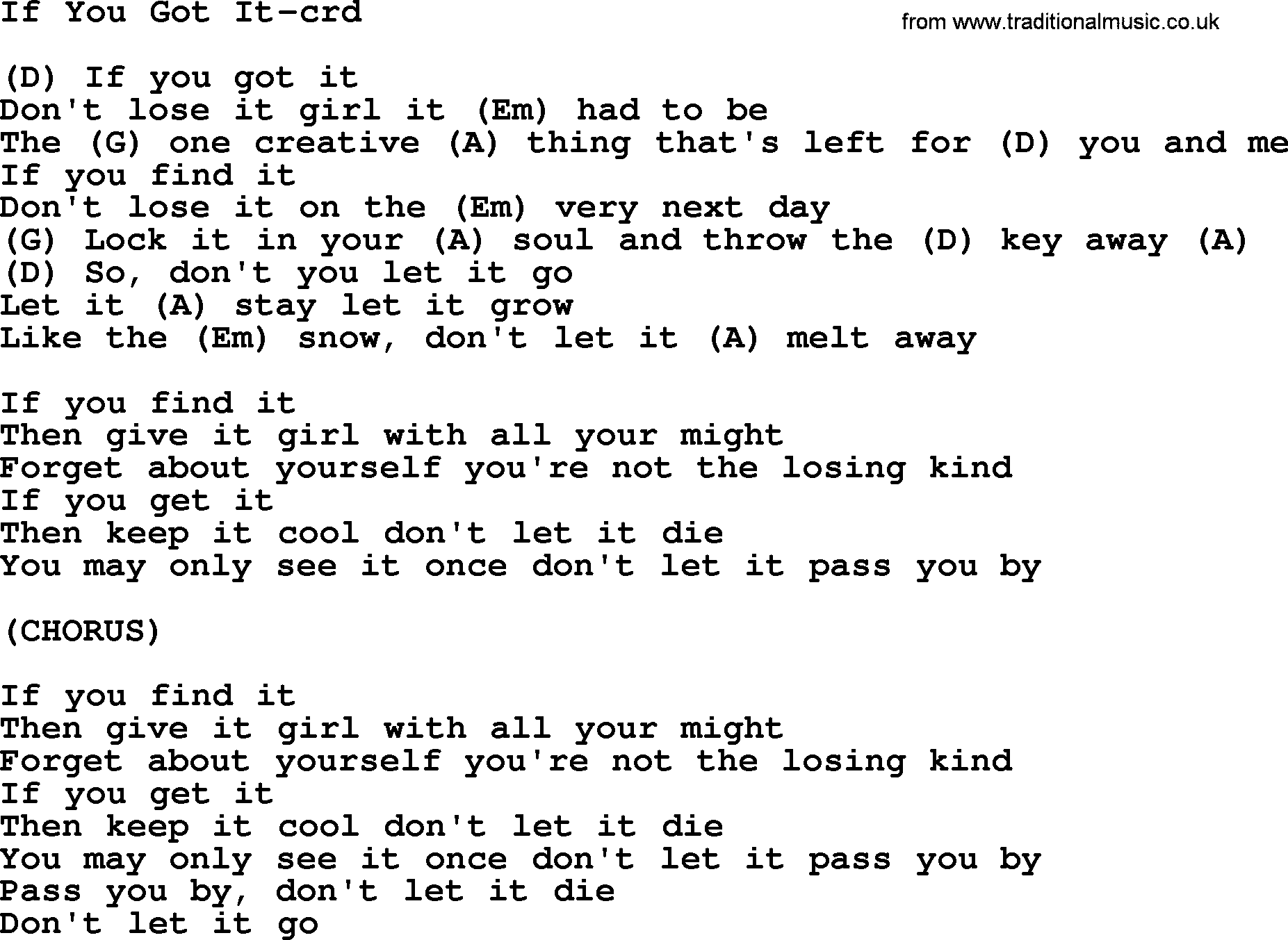 Gordon Lightfoot song If You Got It, lyrics and chords