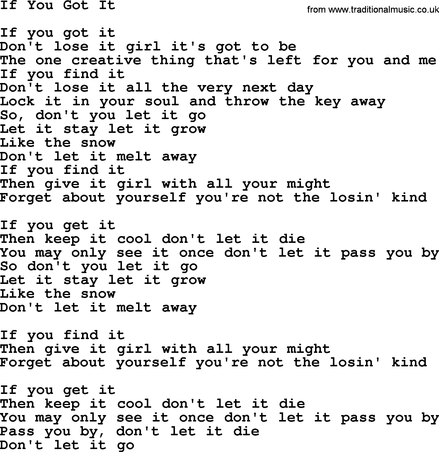 Gordon Lightfoot song If You Got It, lyrics