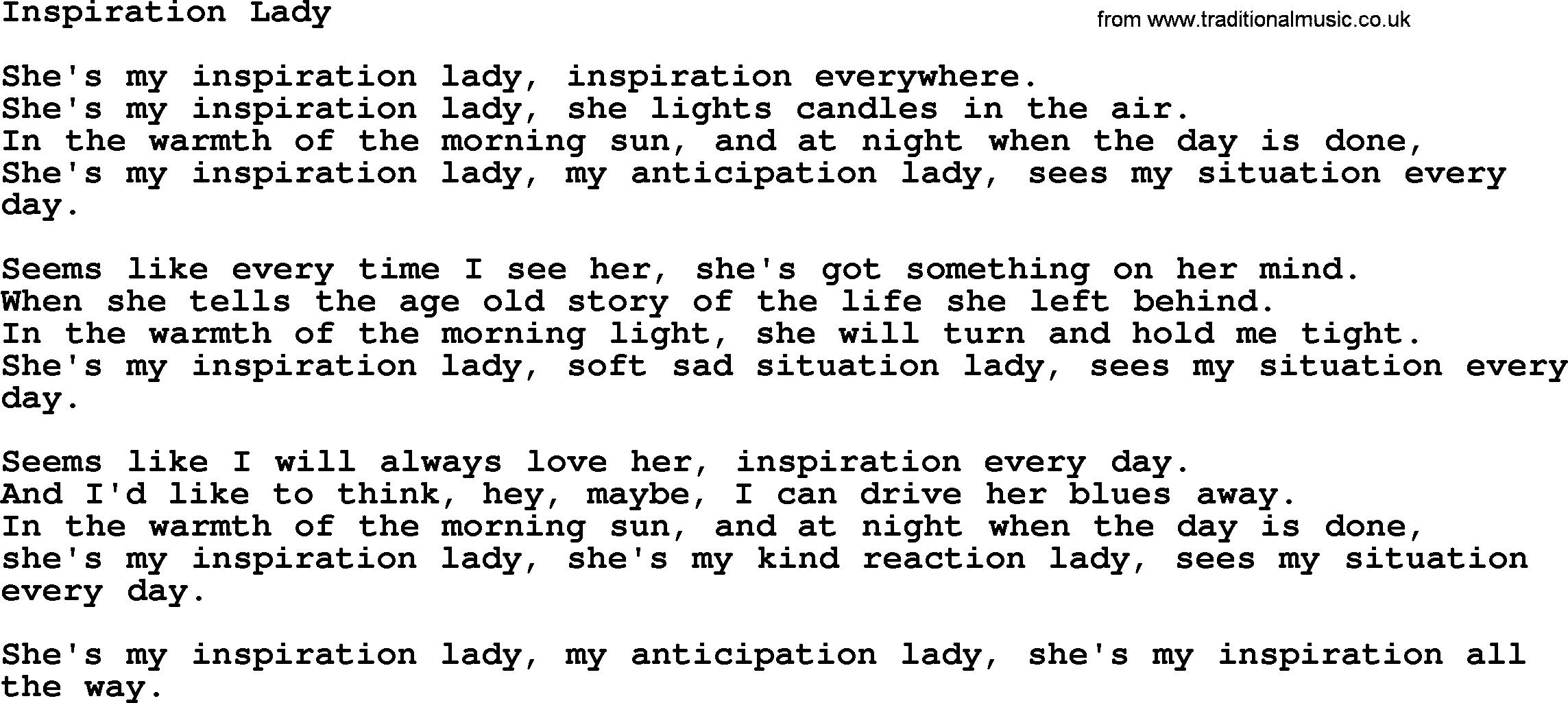Gordon Lightfoot song Inspiration Lady, lyrics