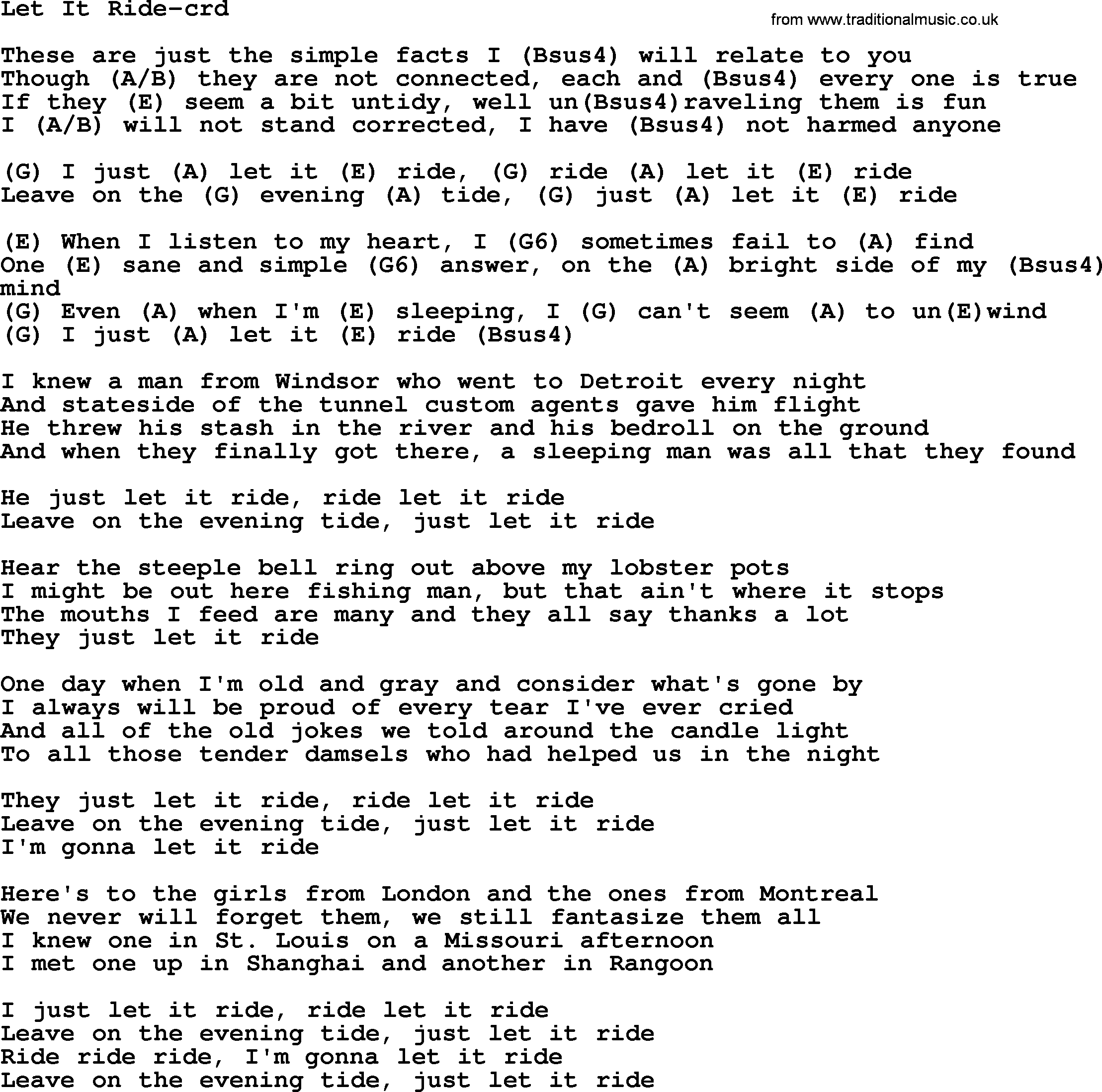 Gordon Lightfoot song Let It Ride, lyrics and chords
