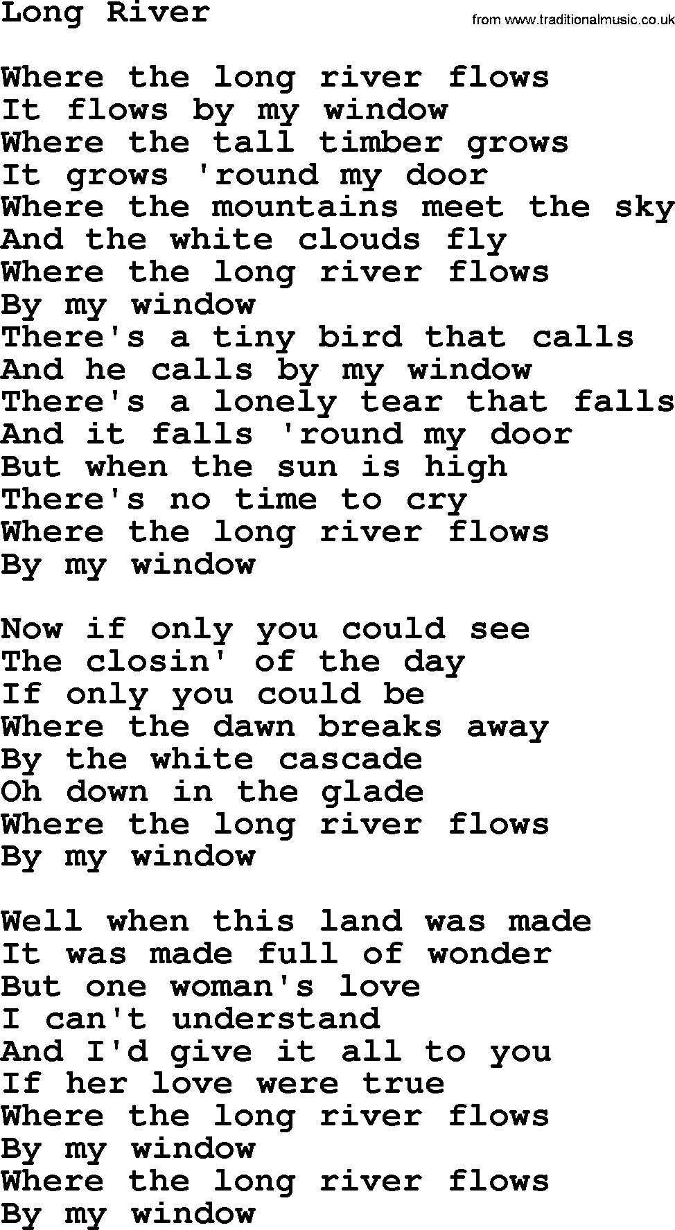 Gordon Lightfoot song Long River, lyrics