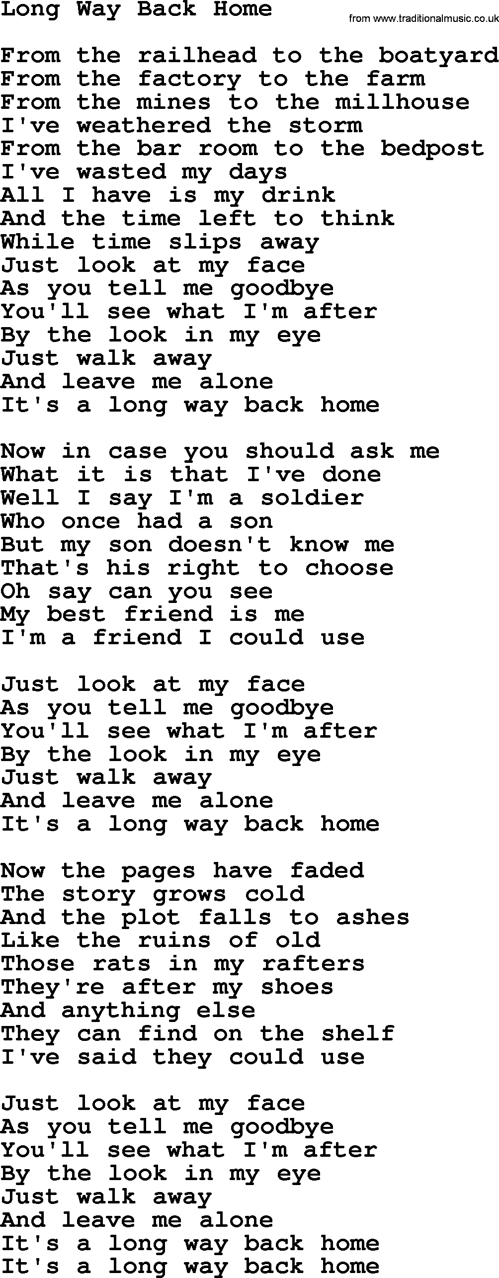 Gordon Lightfoot song Long Way Back Home, lyrics