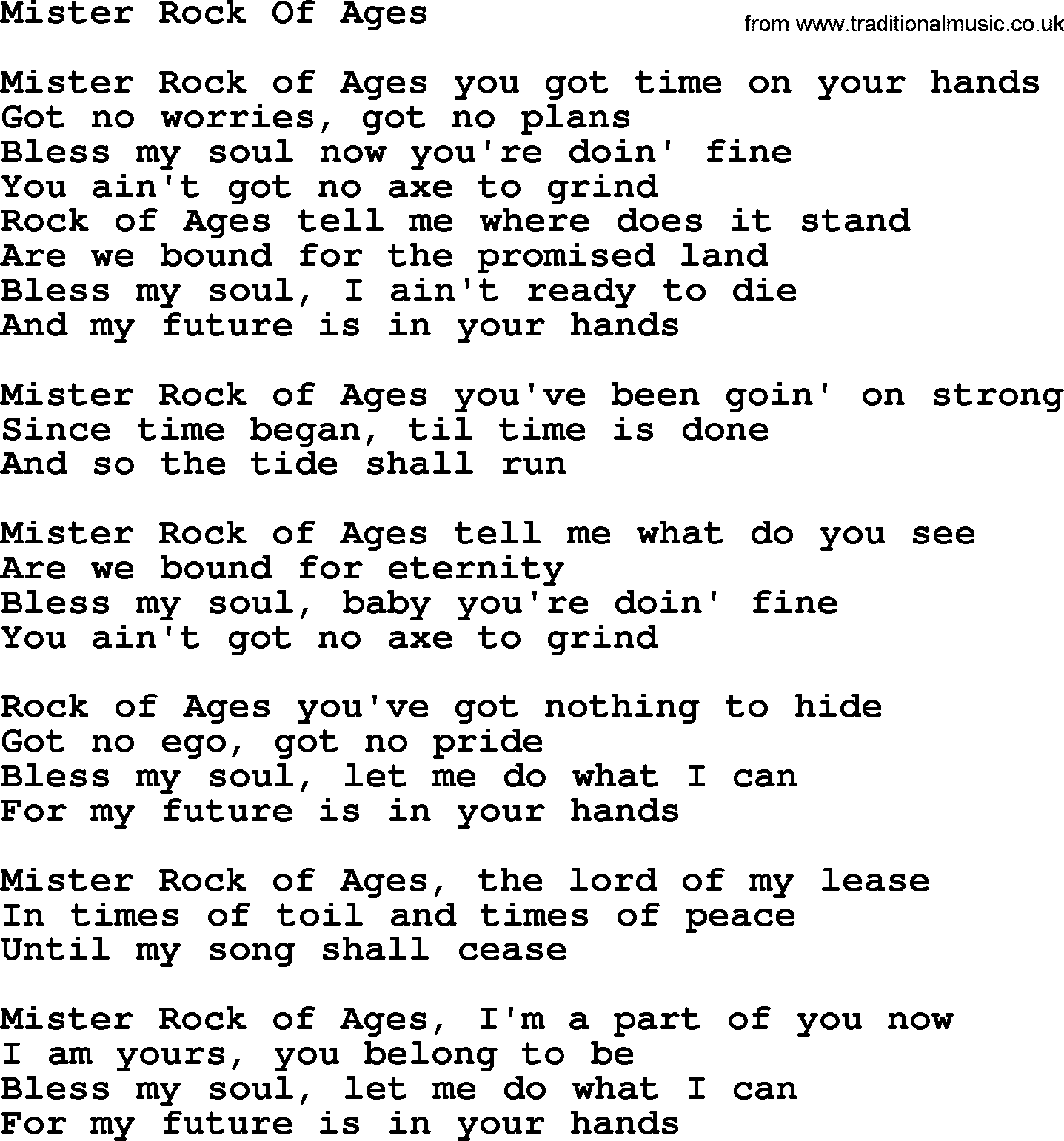 Gordon Lightfoot song Mister Rock Of Ages, lyrics