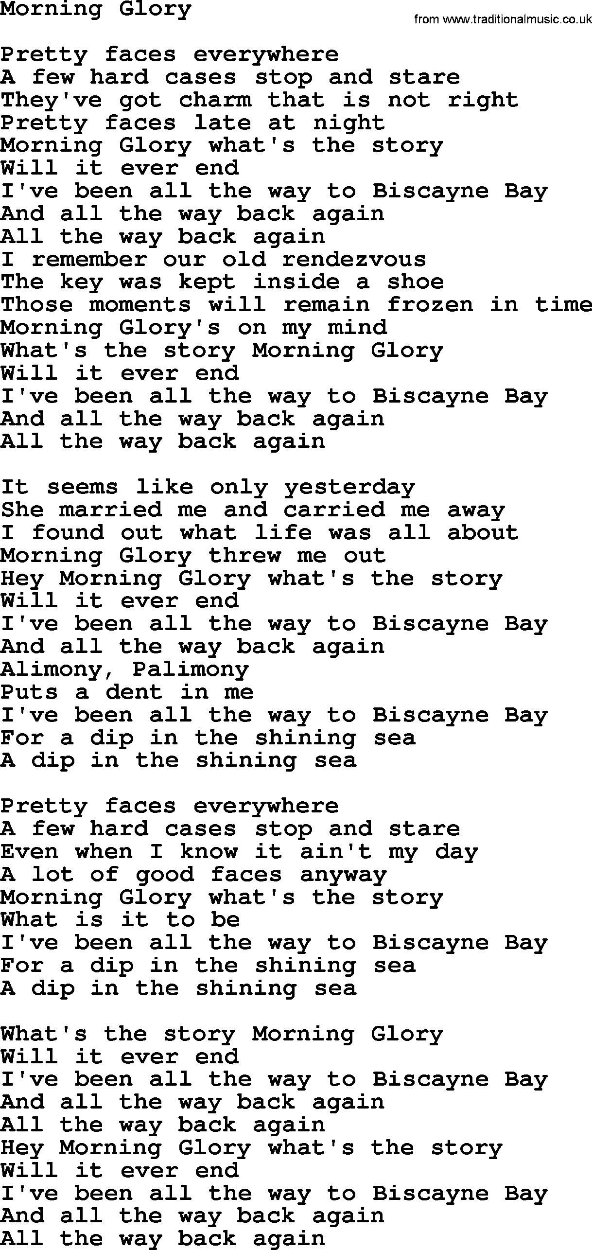 Gordon Lightfoot song Morning Glory, lyrics