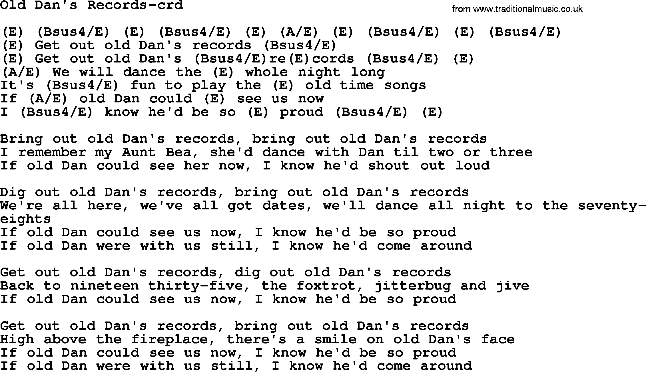 Gordon Lightfoot song Old Dan's Records, lyrics and chords