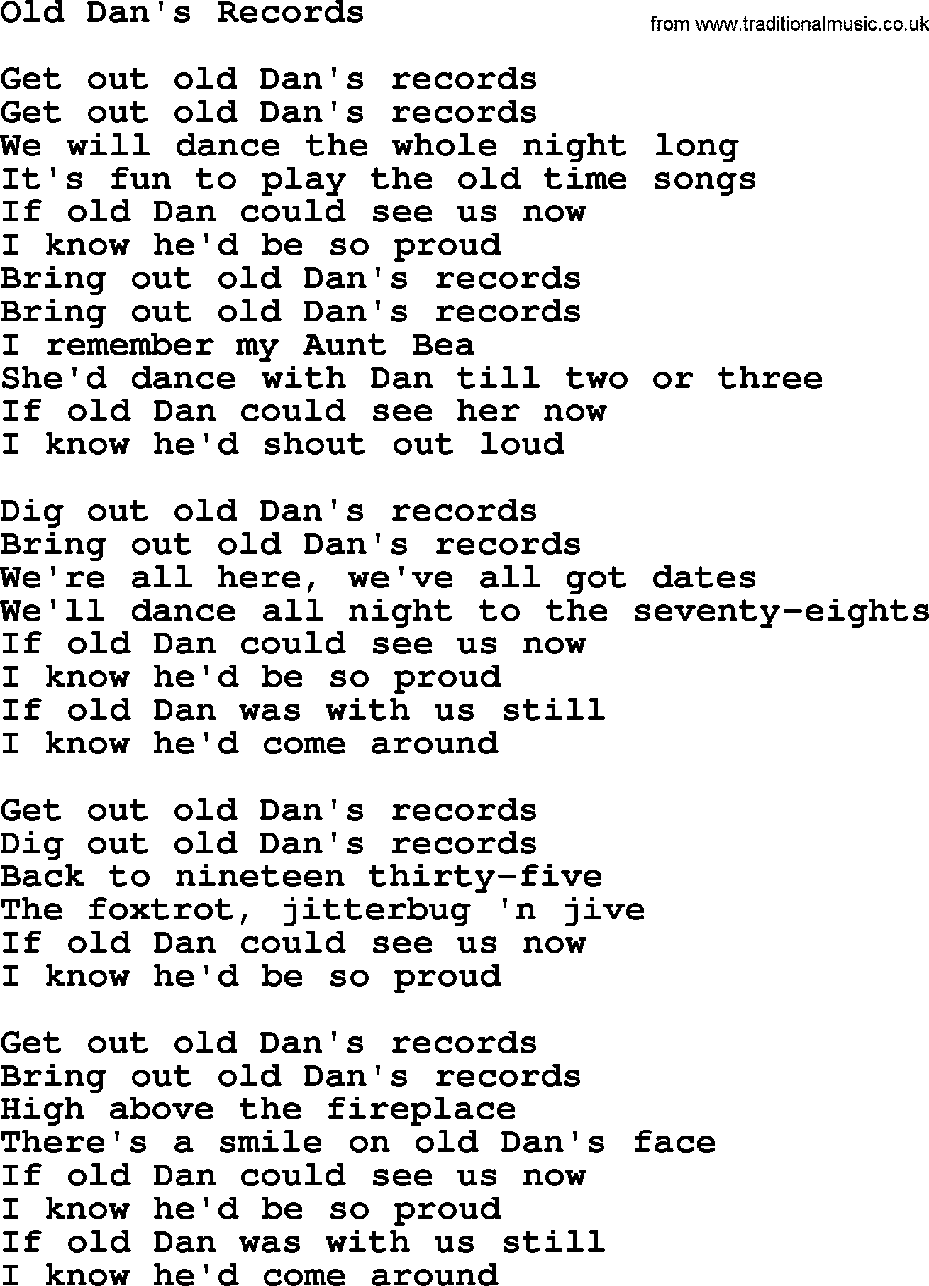 Gordon Lightfoot song Old Dan's Records, lyrics