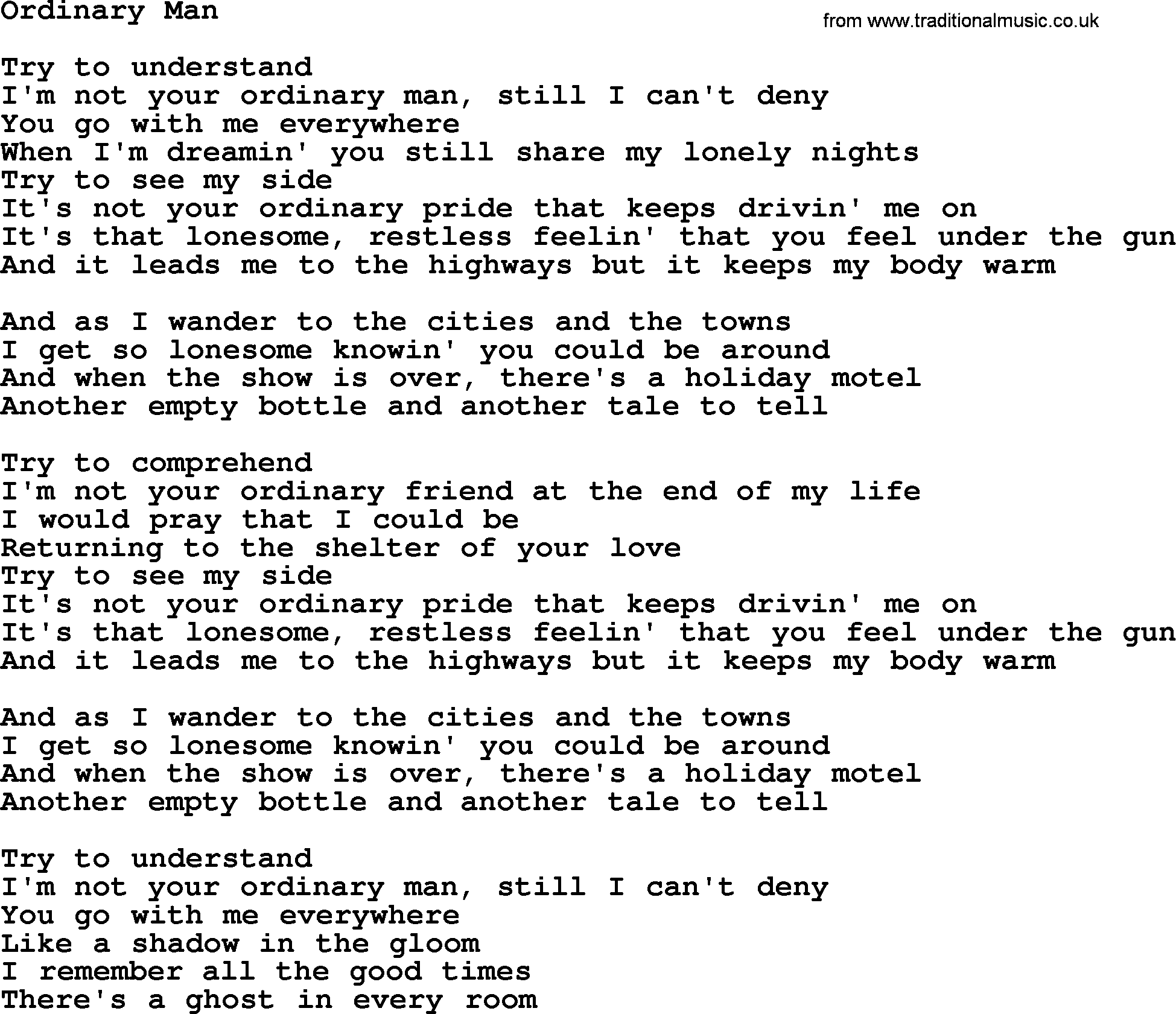 Gordon Lightfoot song Ordinary Man, lyrics