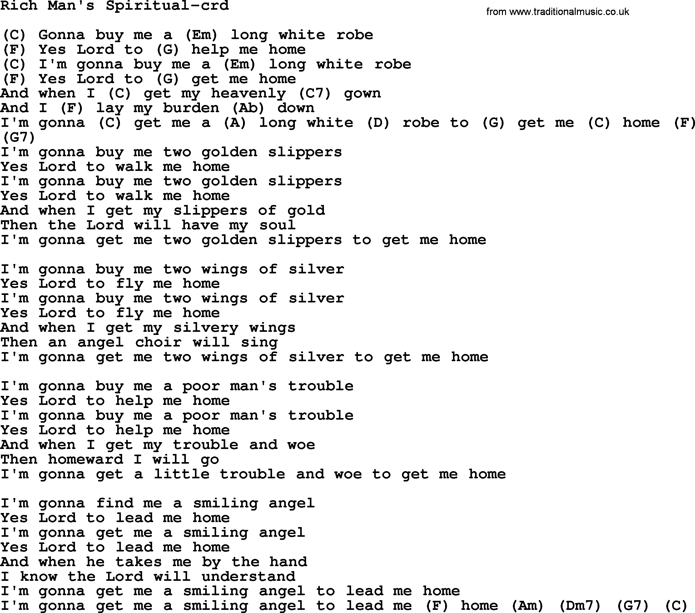 Gordon Lightfoot song Rich Man's Spiritual, lyrics and chords