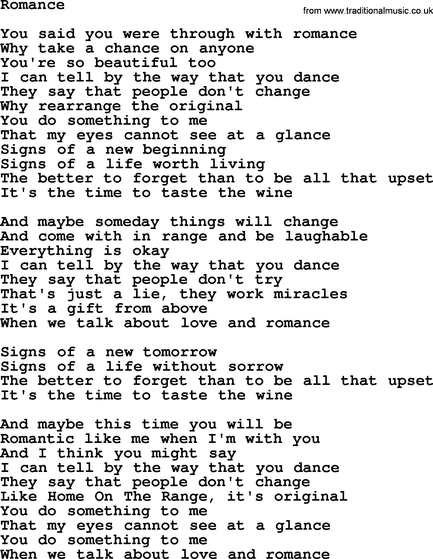 Gordon Lightfoot song Romance, lyrics