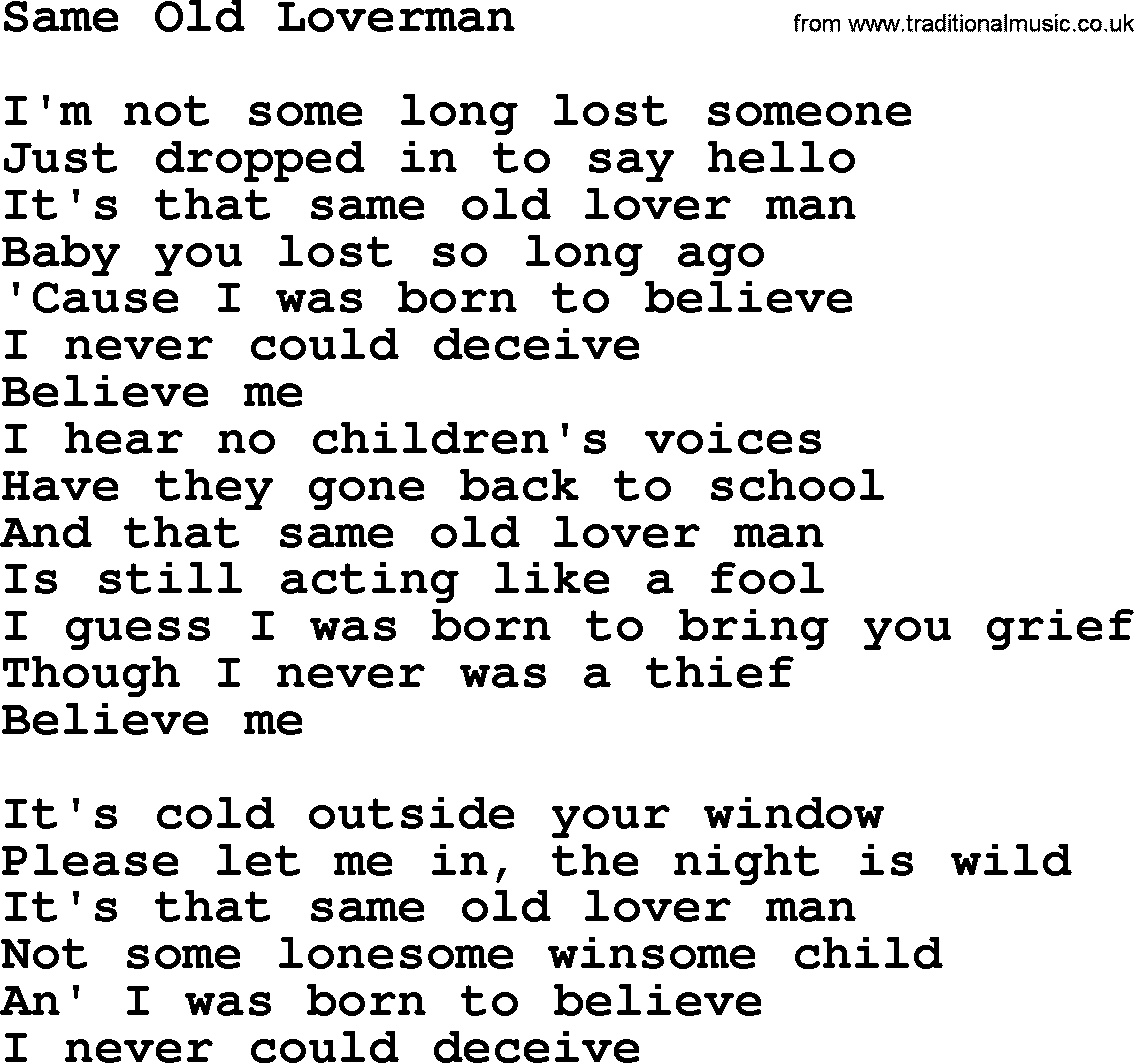 Gordon Lightfoot song Same Old Loverman, lyrics