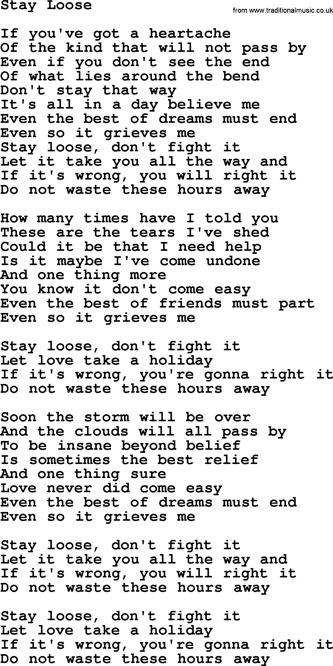 Gordon Lightfoot song Stay Loose, lyrics