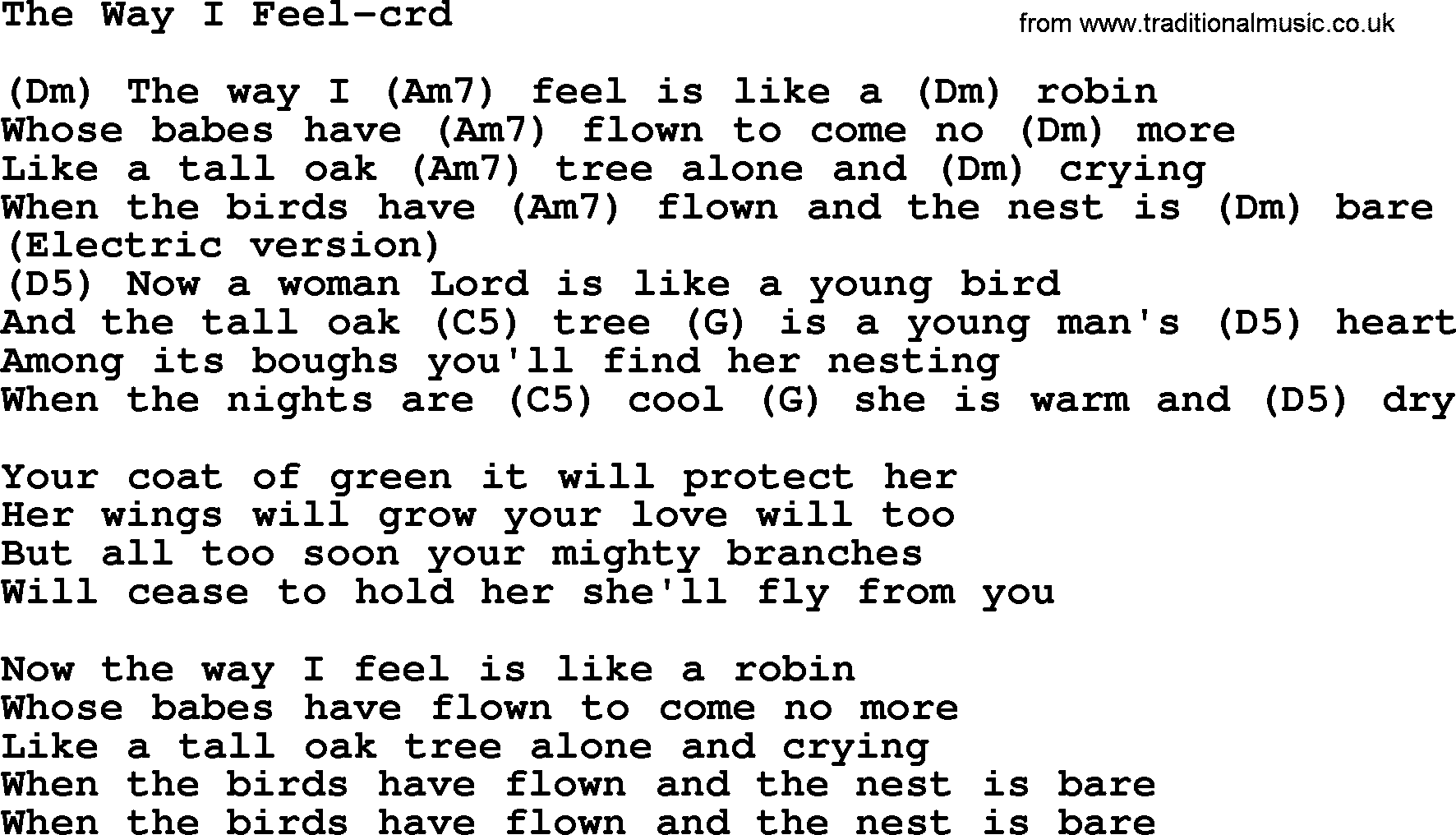 Gordon Lightfoot song The Way I Feel, lyrics and chords