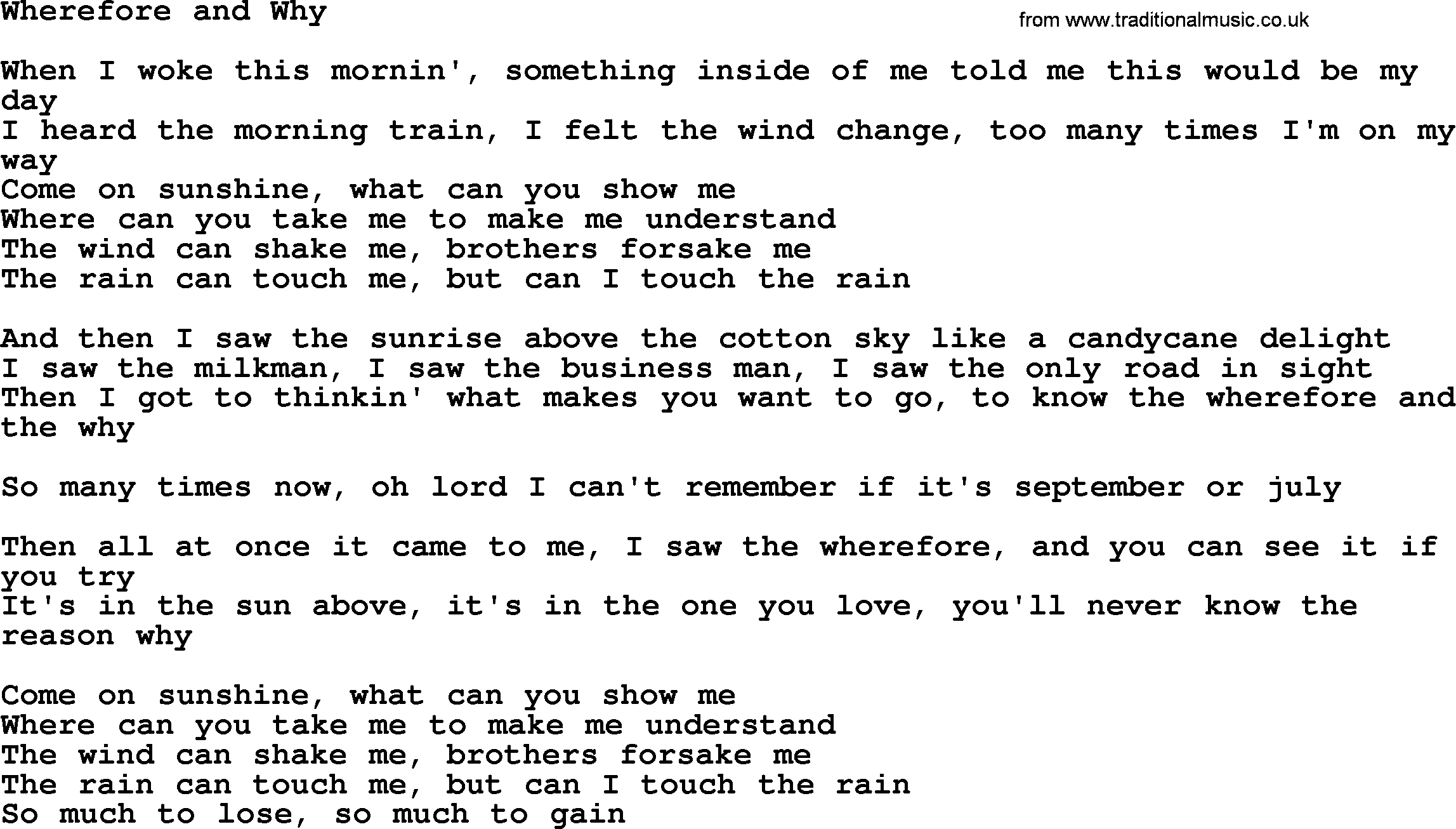 Gordon Lightfoot song Wherefore And Why, lyrics