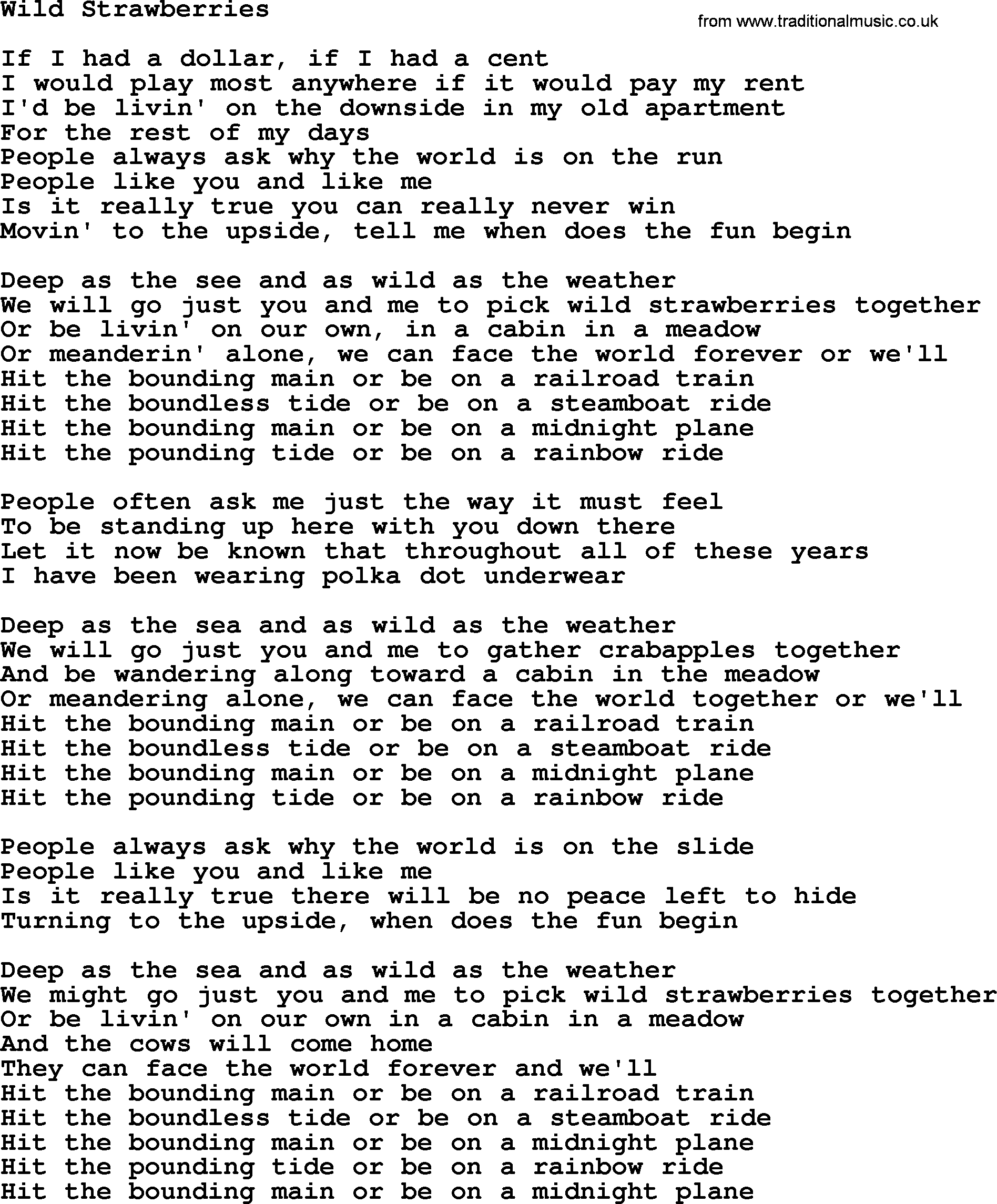 Gordon Lightfoot song Wild Strawberries, lyrics