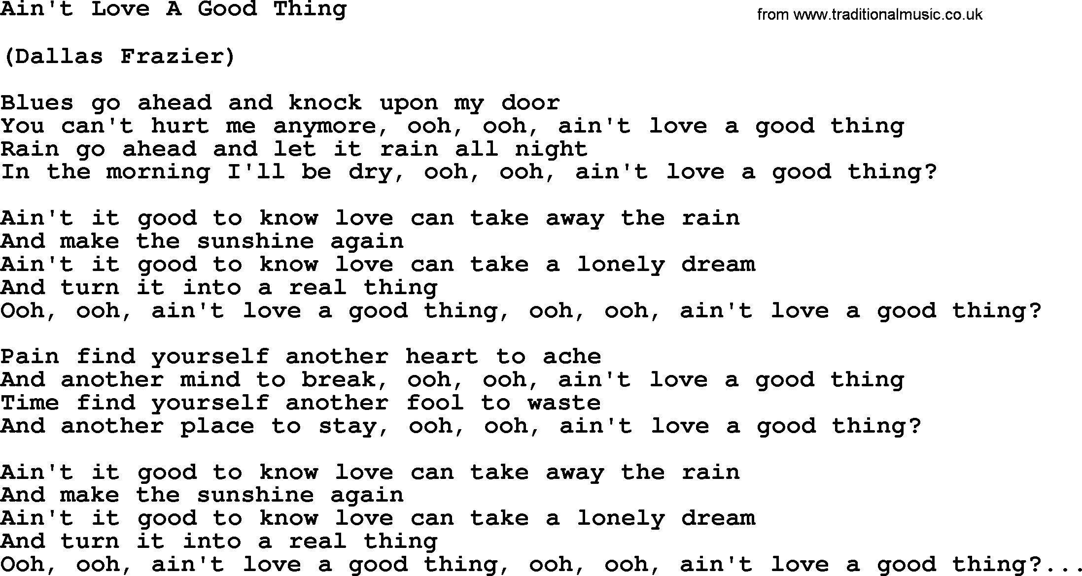 Loretta Lynn song: Ain't Love A Good Thing lyrics