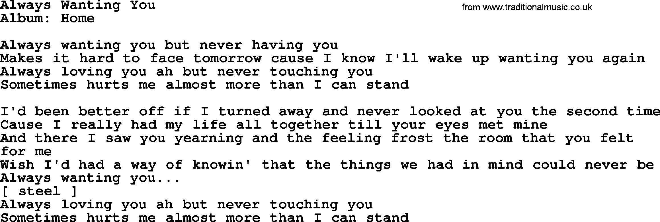 Loretta Lynn song: Always Wanting You lyrics