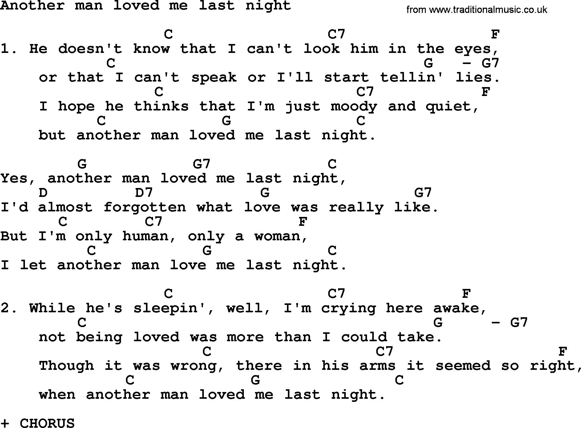 Loretta Lynn song: Another Man Loved Me Last Night lyrics and chords