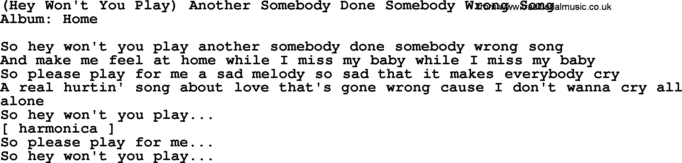 Loretta Lynn song: Another Somebody Done Somebody Wrong Song lyrics
