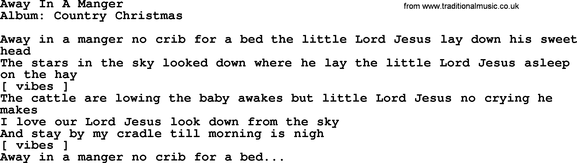 Loretta Lynn song: Away In A Manger lyrics