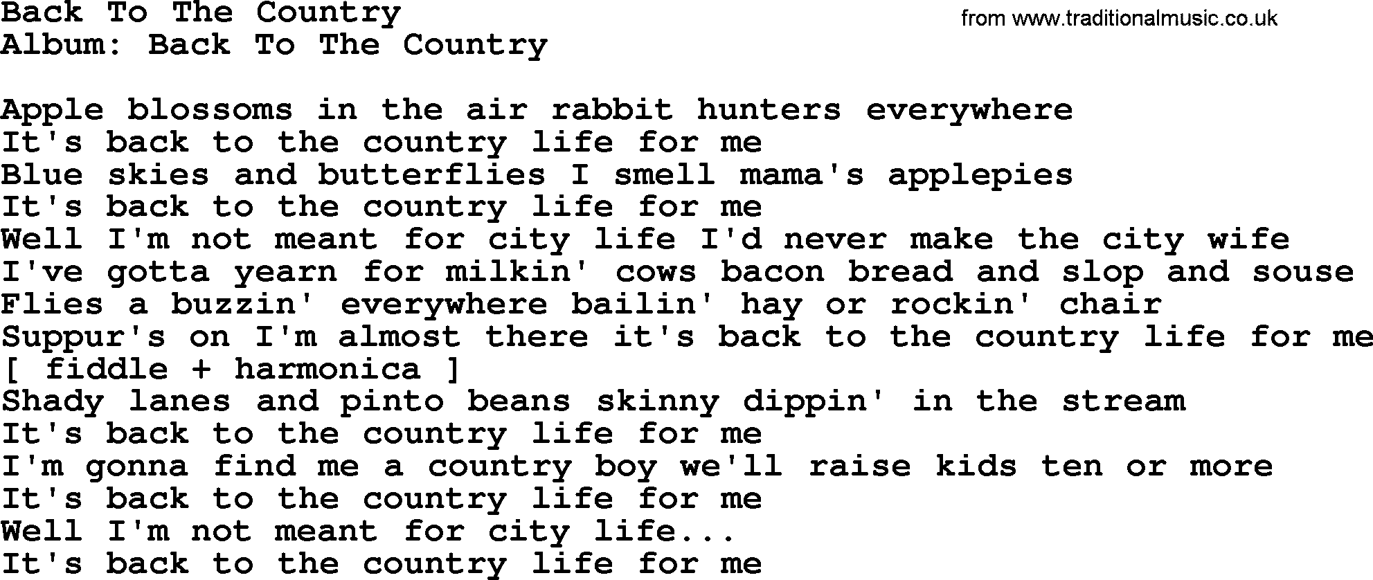 Loretta Lynn song: Back To The Country lyrics