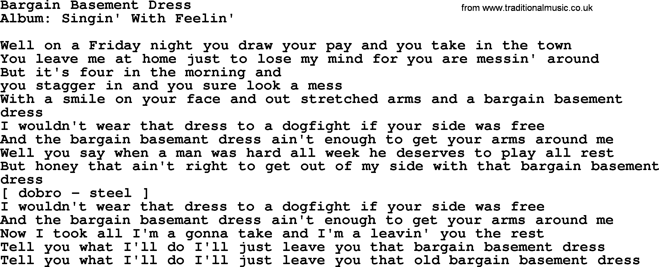 Loretta Lynn song: Bargain Basement Dress lyrics